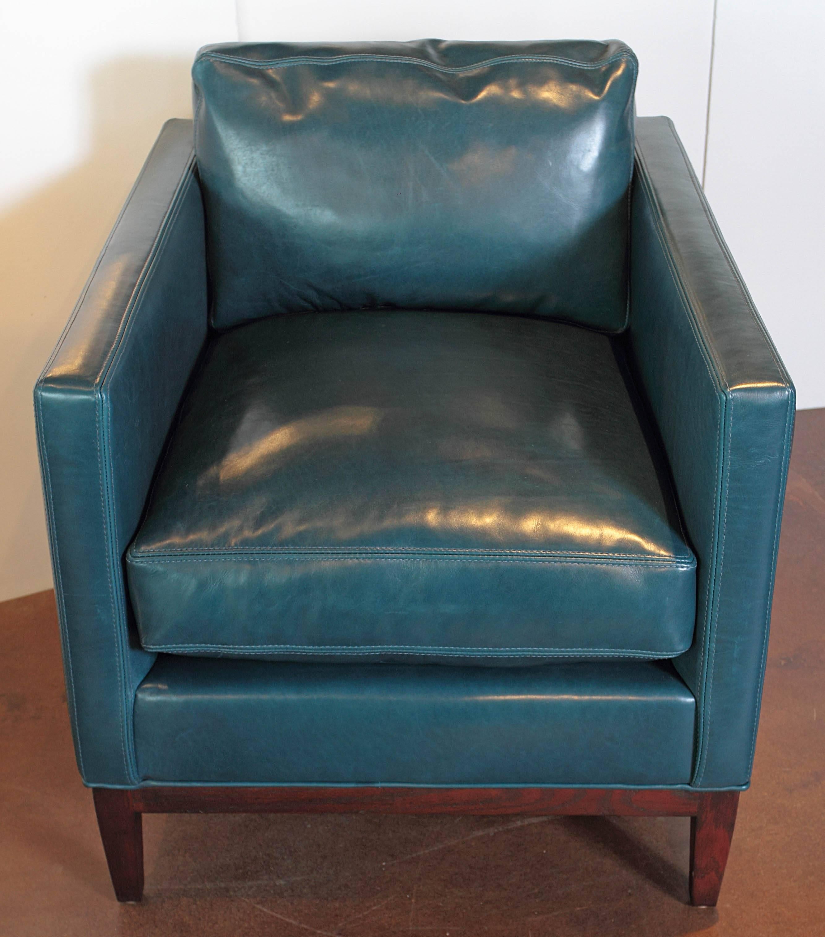 Modern Parisian Blue Leather Lounge Chair