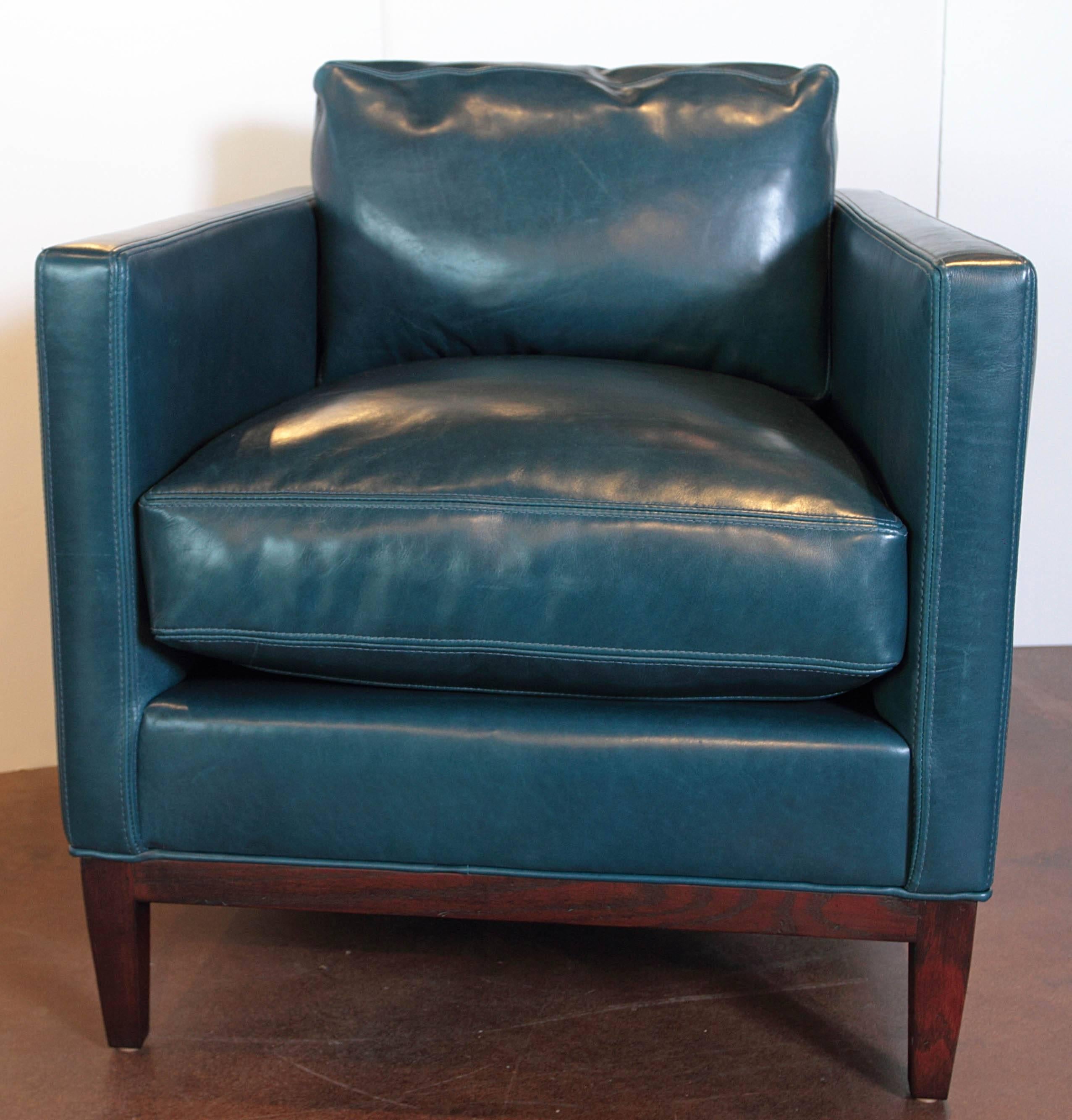 American Parisian Blue Leather Lounge Chair