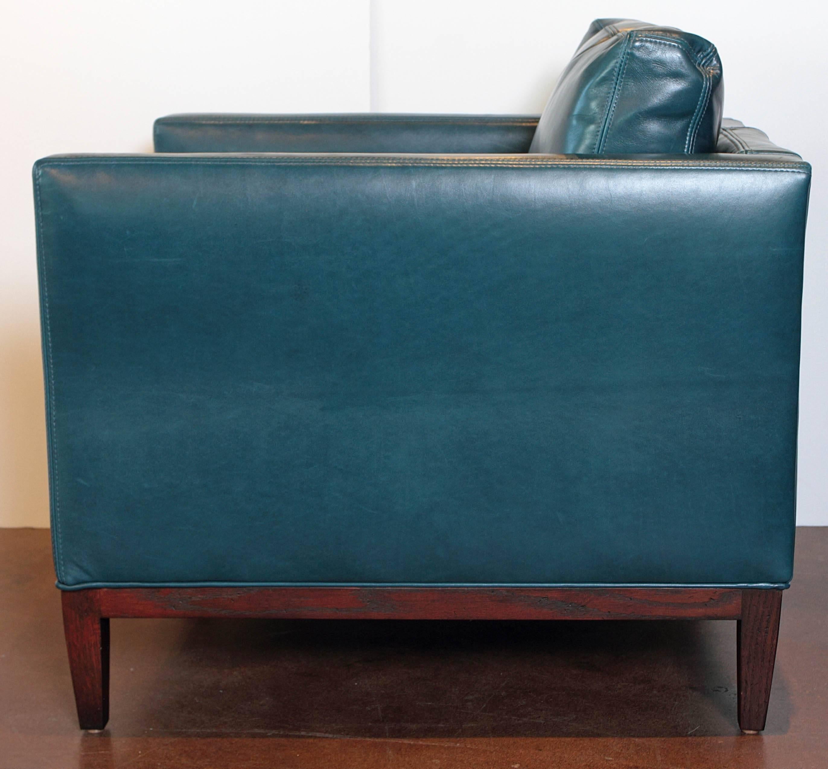 Parisian Blue Leather Lounge Chair In Excellent Condition In Dallas, TX