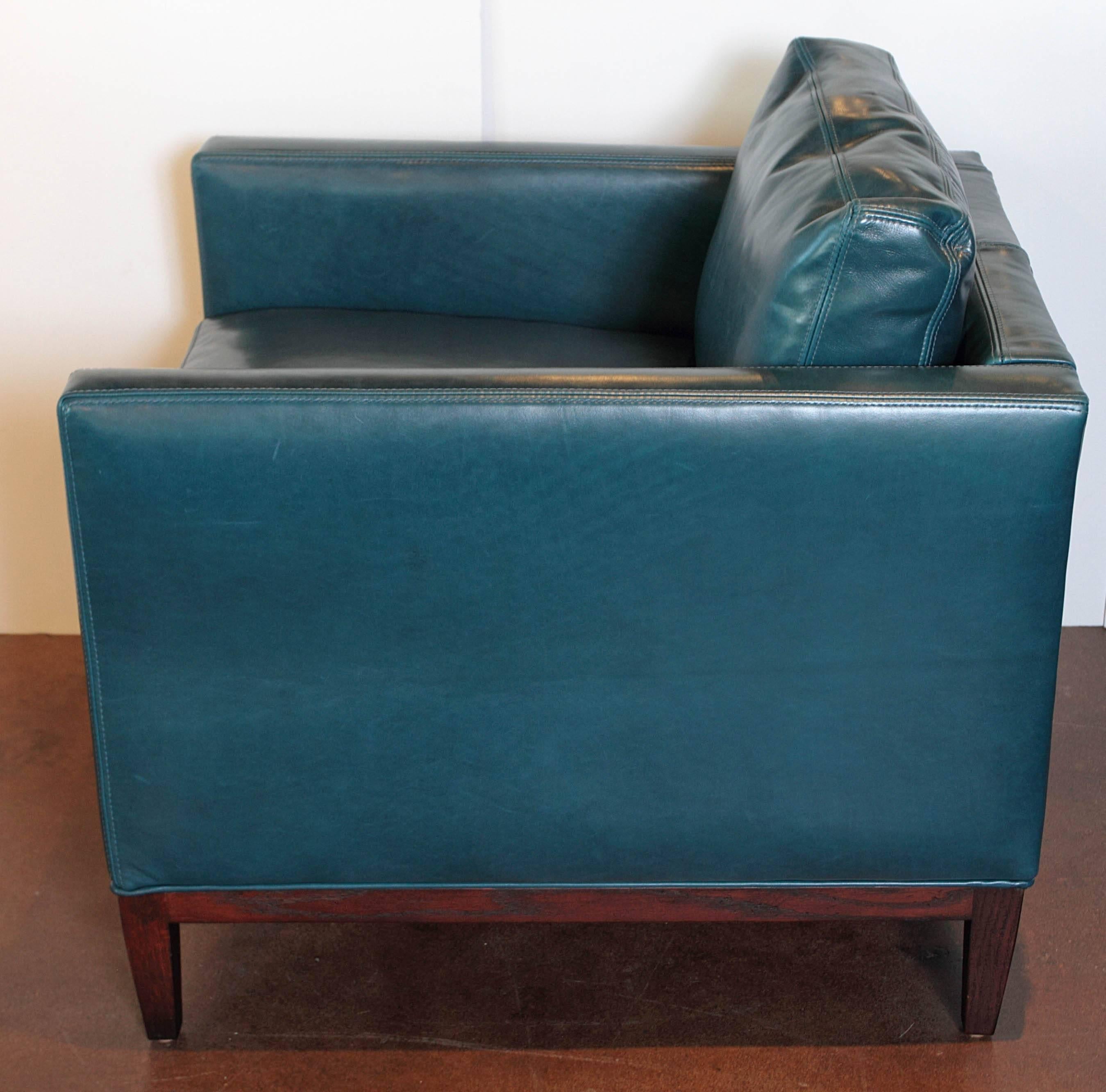 Contemporary Parisian Blue Leather Lounge Chair