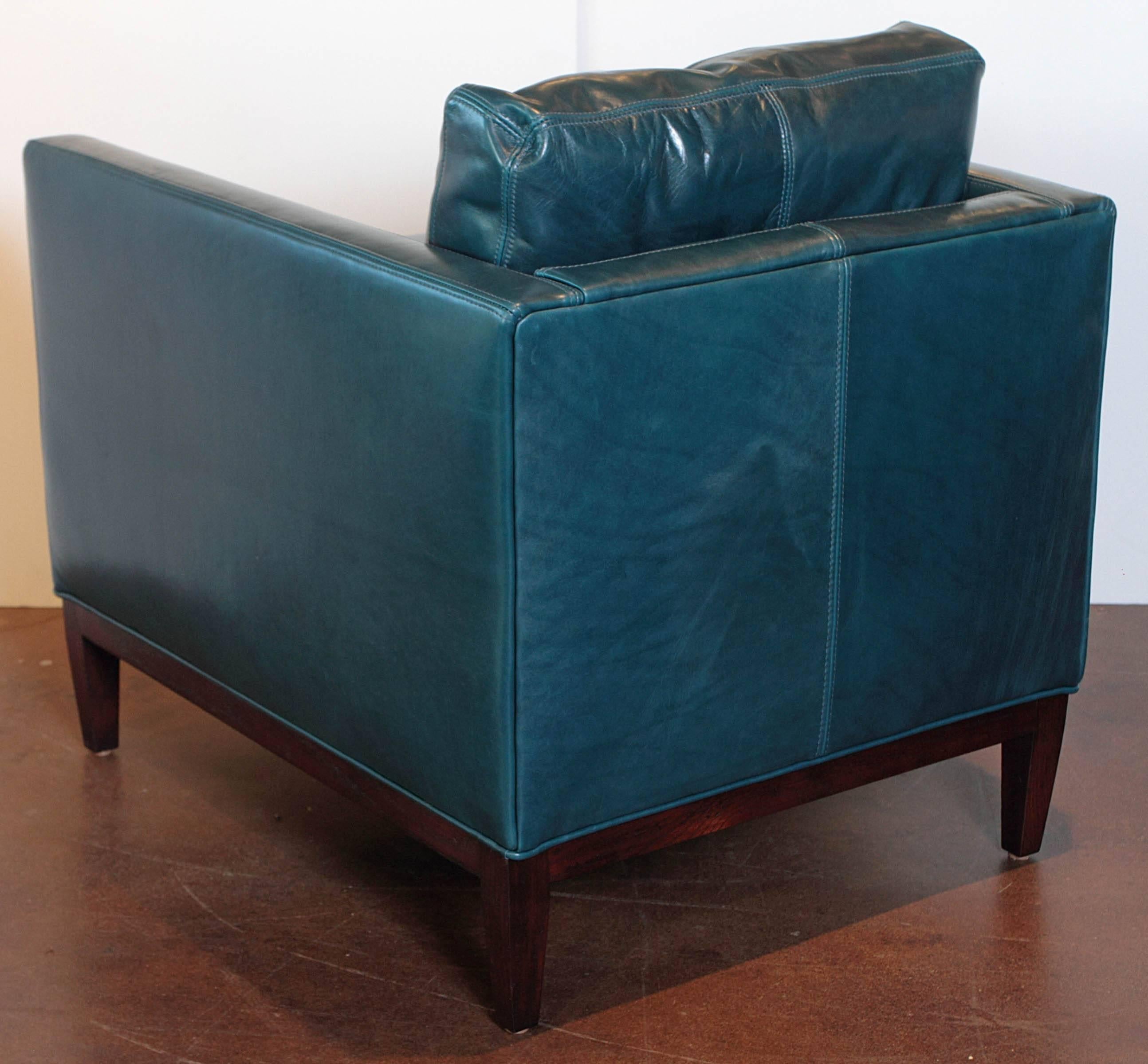 Chestnut Parisian Blue Leather Lounge Chair