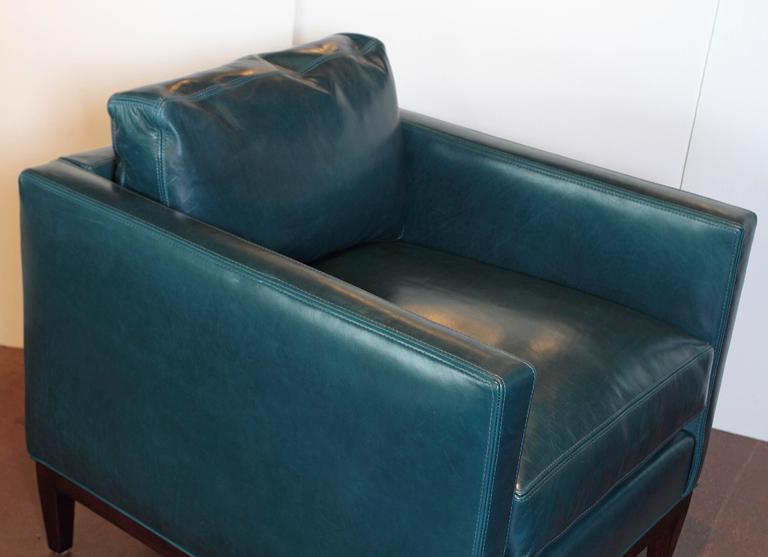 Parisian Blue Leather Lounge Chair at 1stDibs