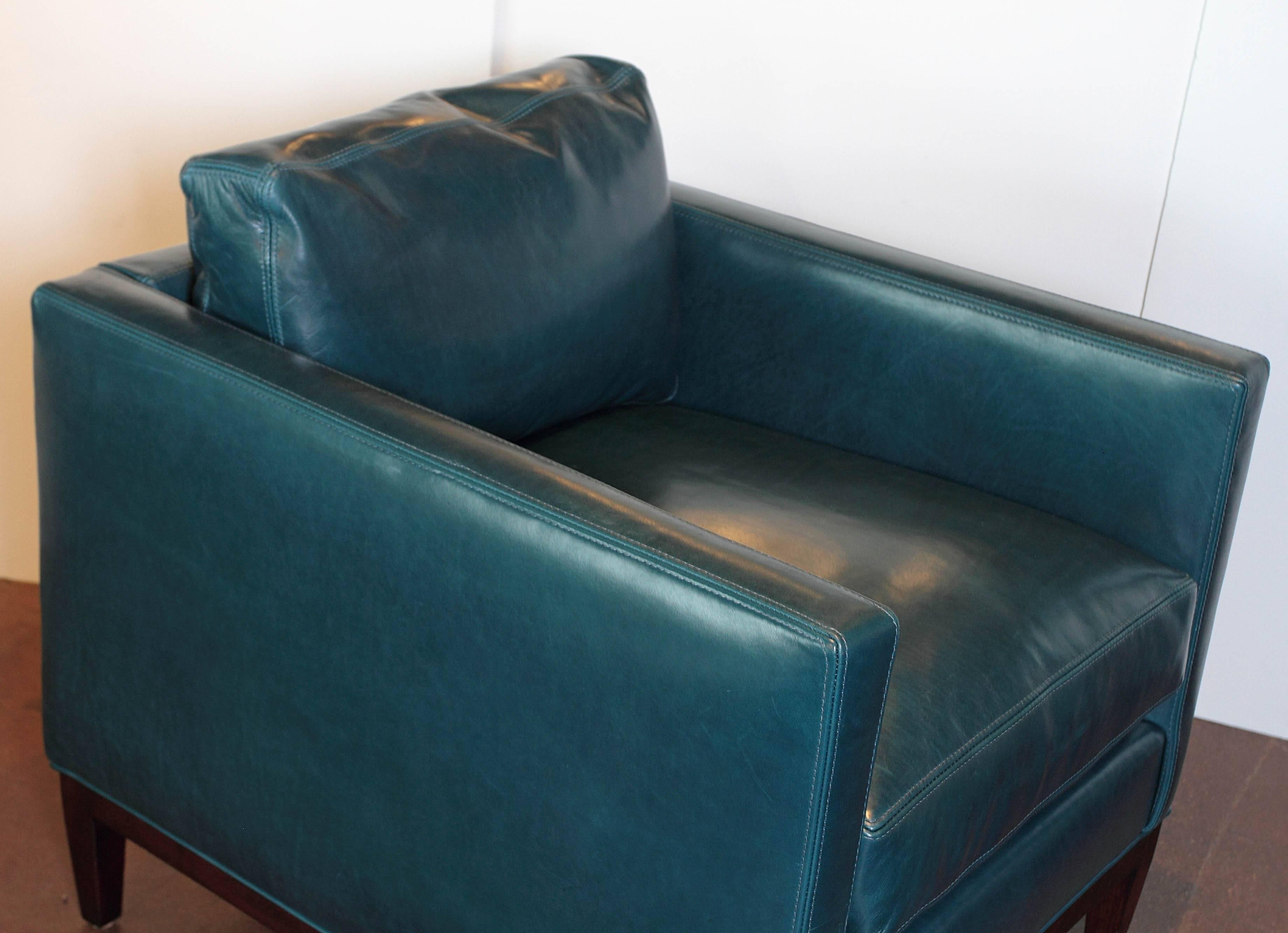 Parisian Blue Leather Lounge Chair 3