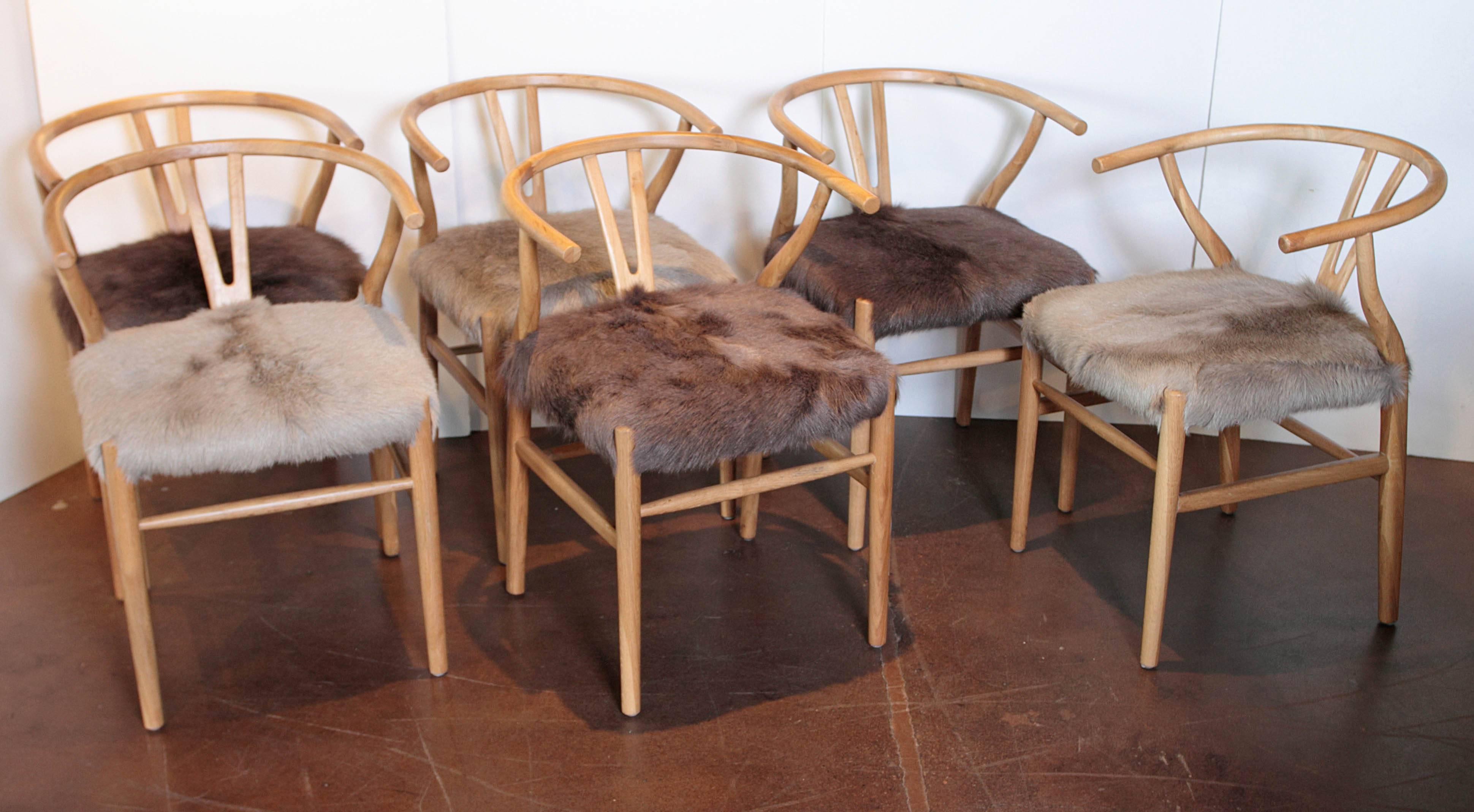 Scandinavian Modern Fur Dining Chairs In Excellent Condition In Dallas, TX