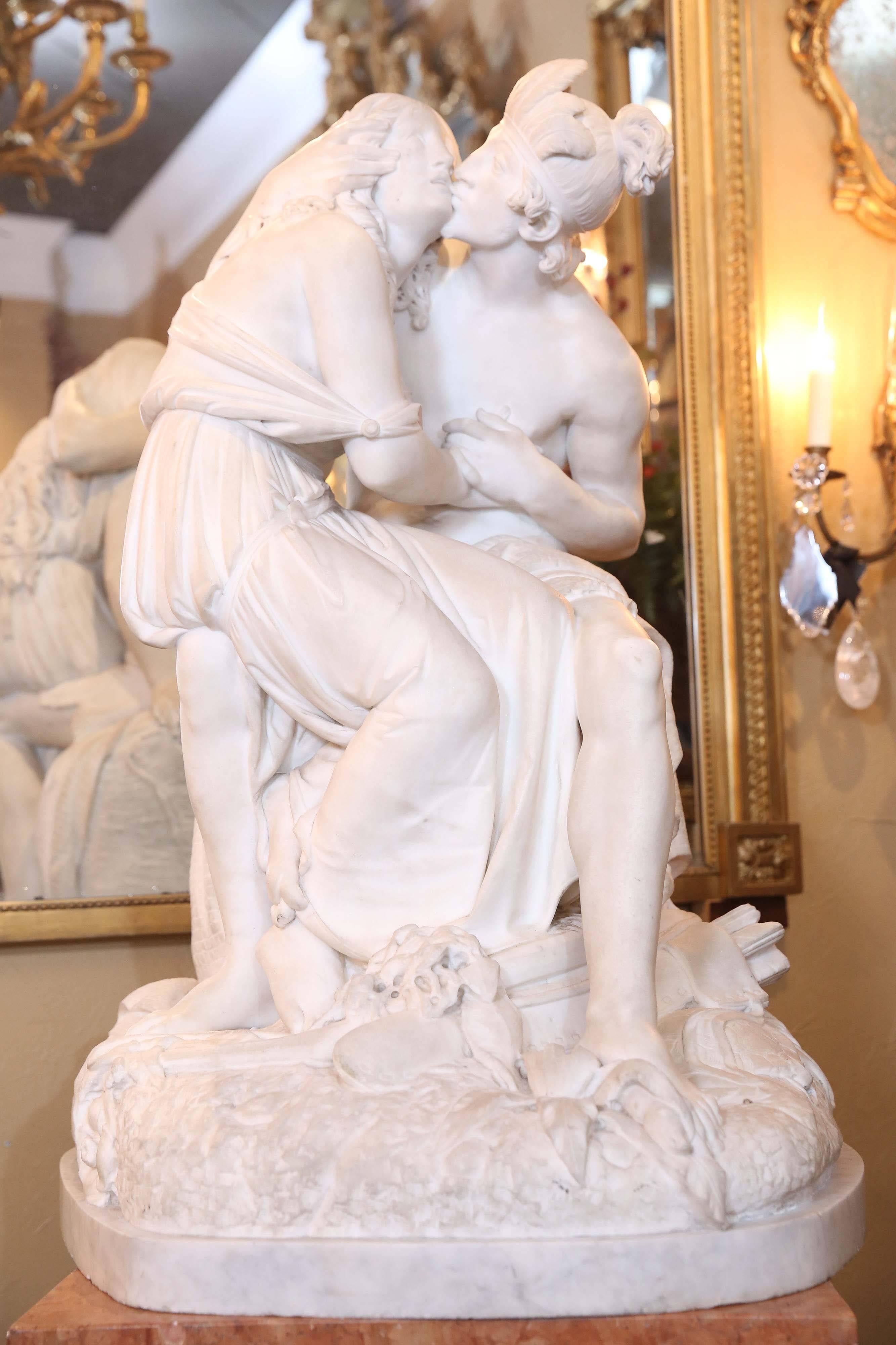 Large-Scale Marble Sculpture of Two Figures Embracing by the Sculptor Turini 2