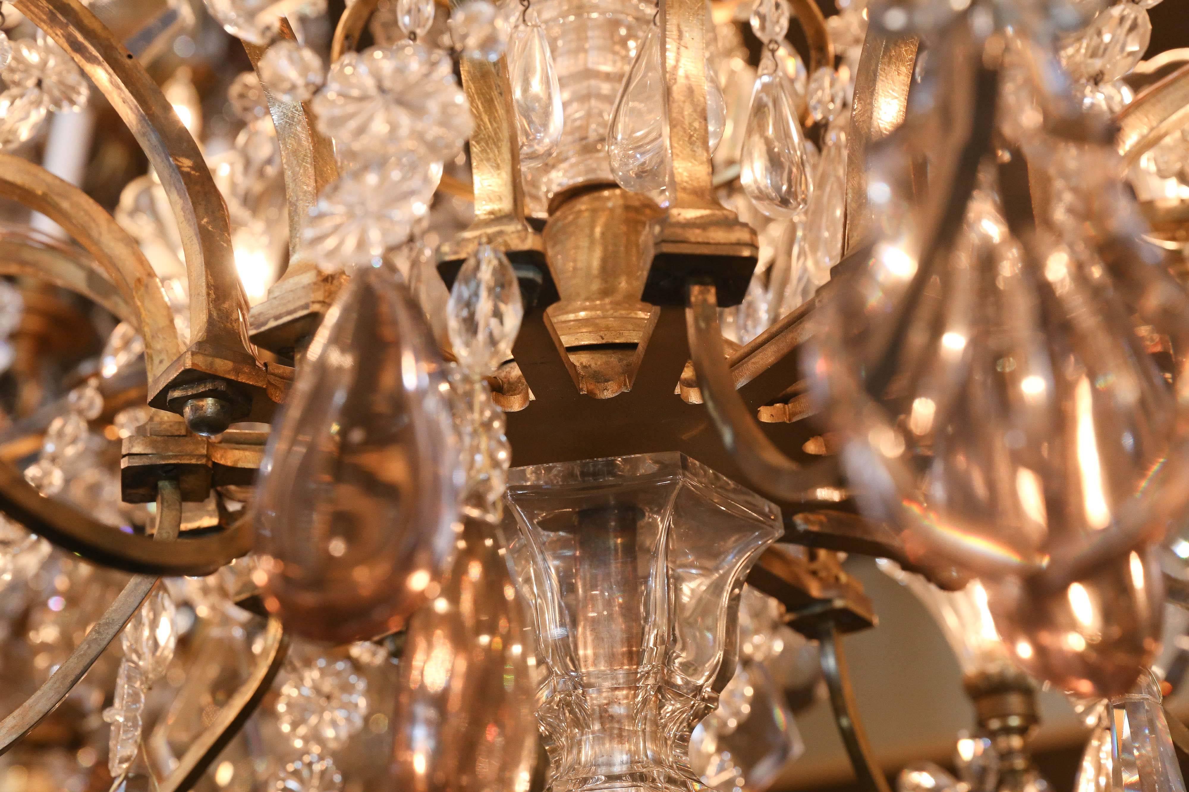 French Palace Size Grand Baccarat Crystal & Bronze Chandelier with Twenty Eight Lights