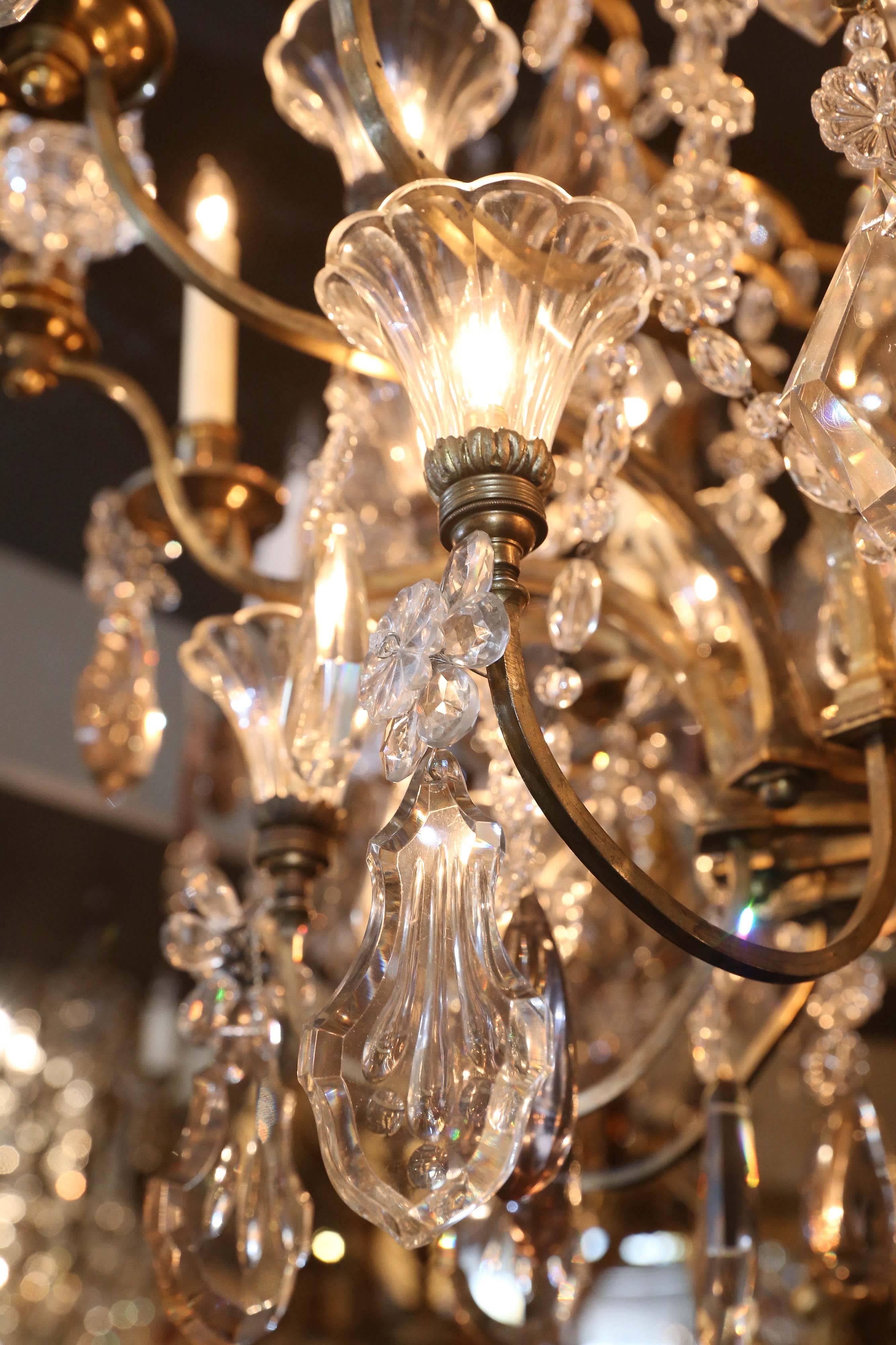 Palace Size Grand Baccarat Crystal & Bronze Chandelier with Twenty Eight Lights In Good Condition In Houston, TX