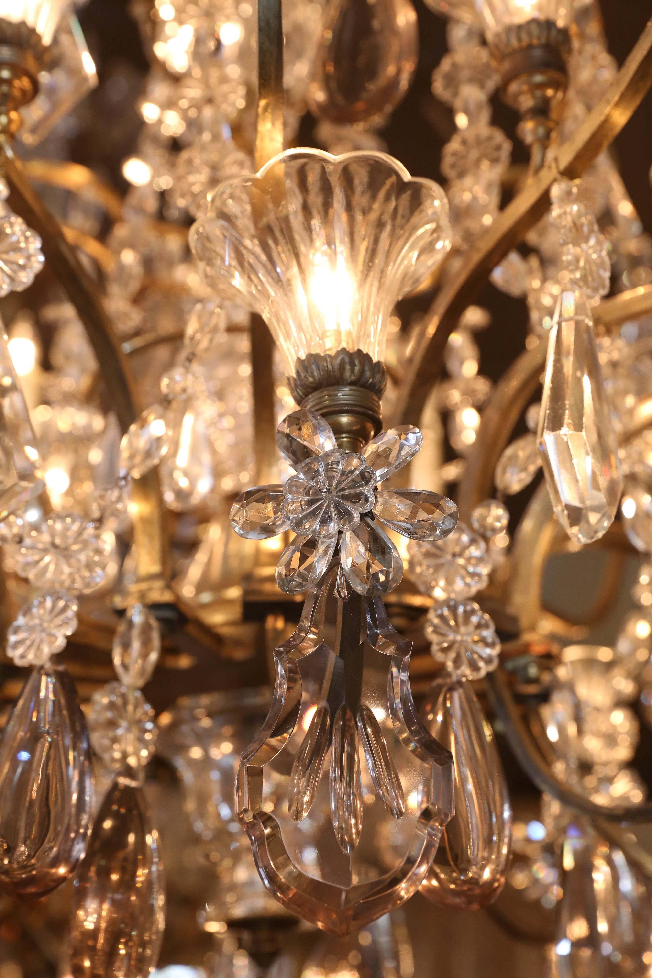 Mid-20th Century Palace Size Grand Baccarat Crystal & Bronze Chandelier with Twenty Eight Lights