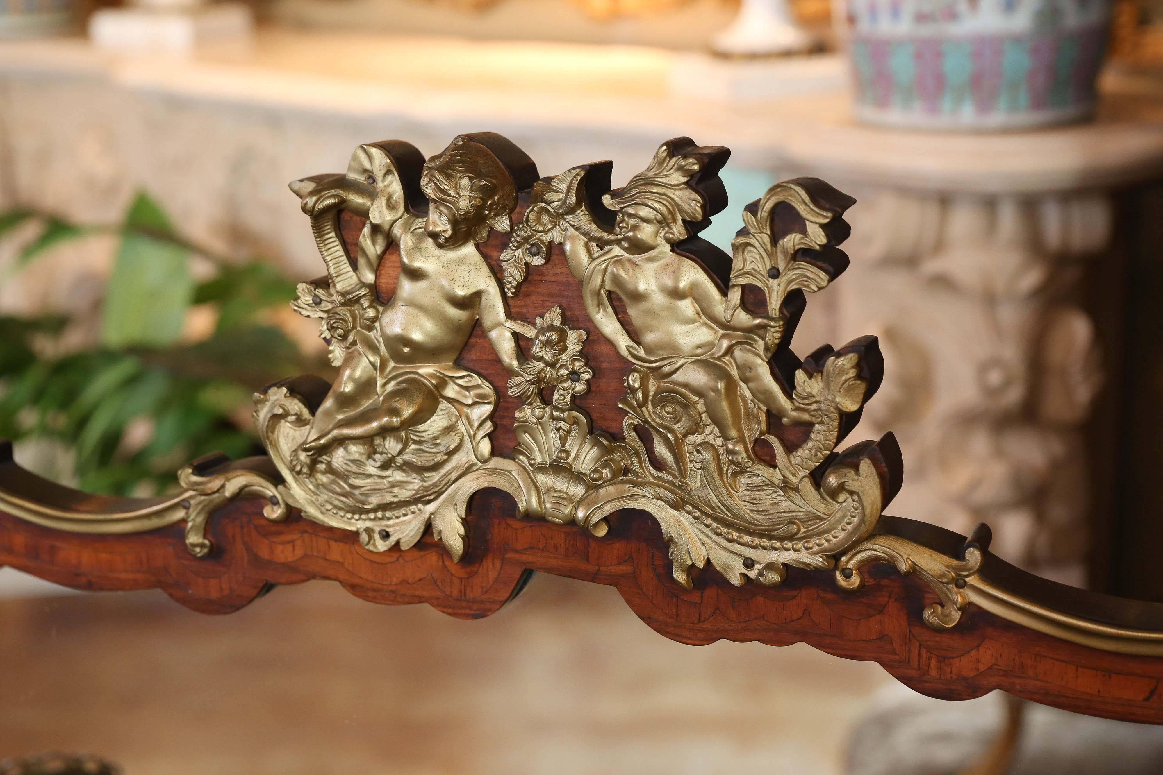 Louis XVI Antique French Louis XV Vanity Table with Gilt Bronze Mounts/Porcelain Cameos For Sale