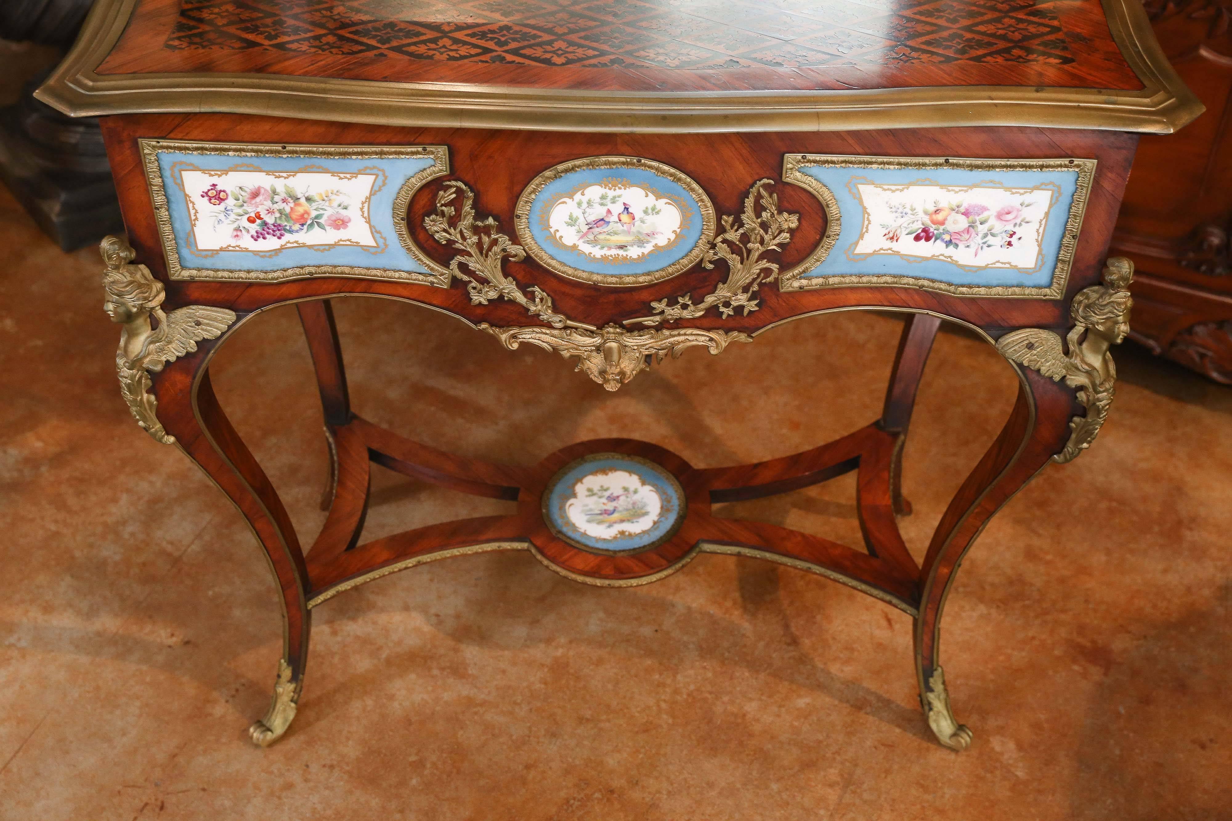 Late 19th Century Antique French Louis XV Vanity Table with Gilt Bronze Mounts/Porcelain Cameos For Sale