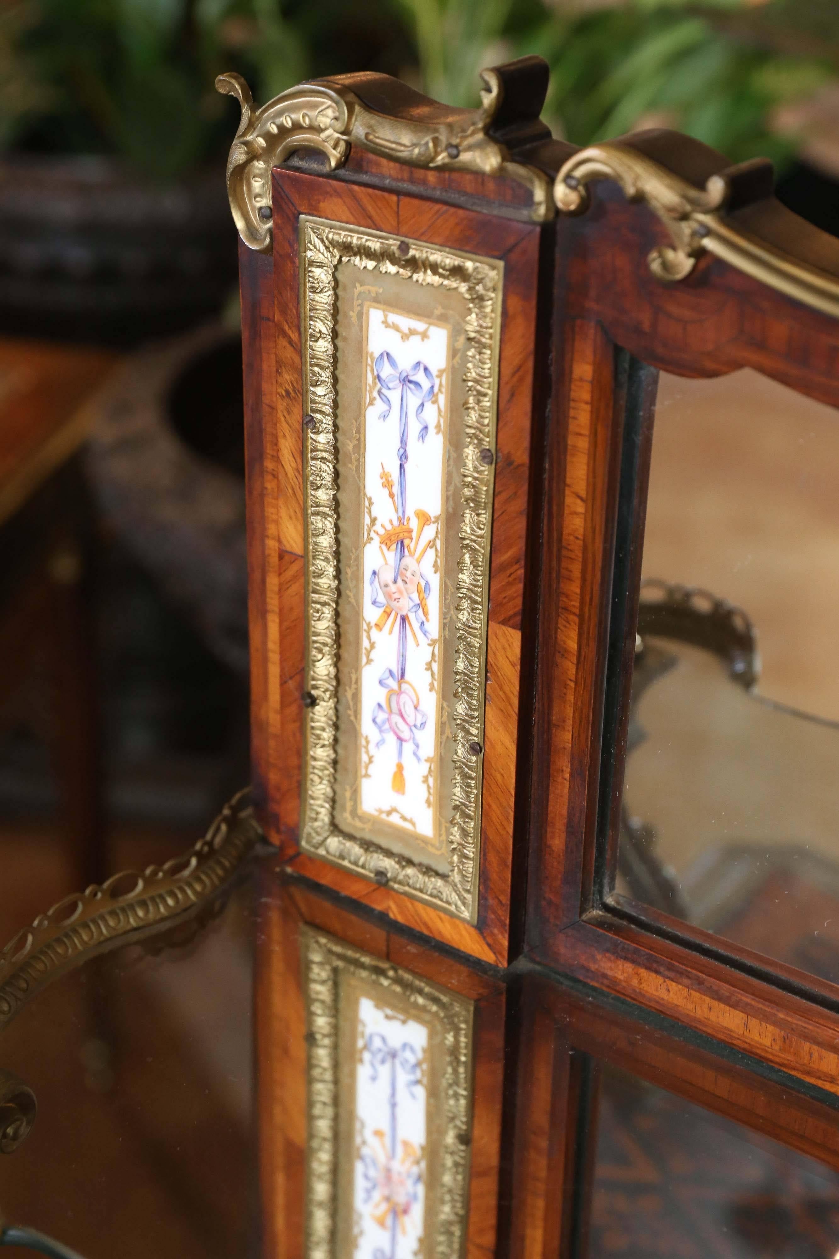 Walnut Antique French Louis XV Vanity Table with Gilt Bronze Mounts/Porcelain Cameos For Sale
