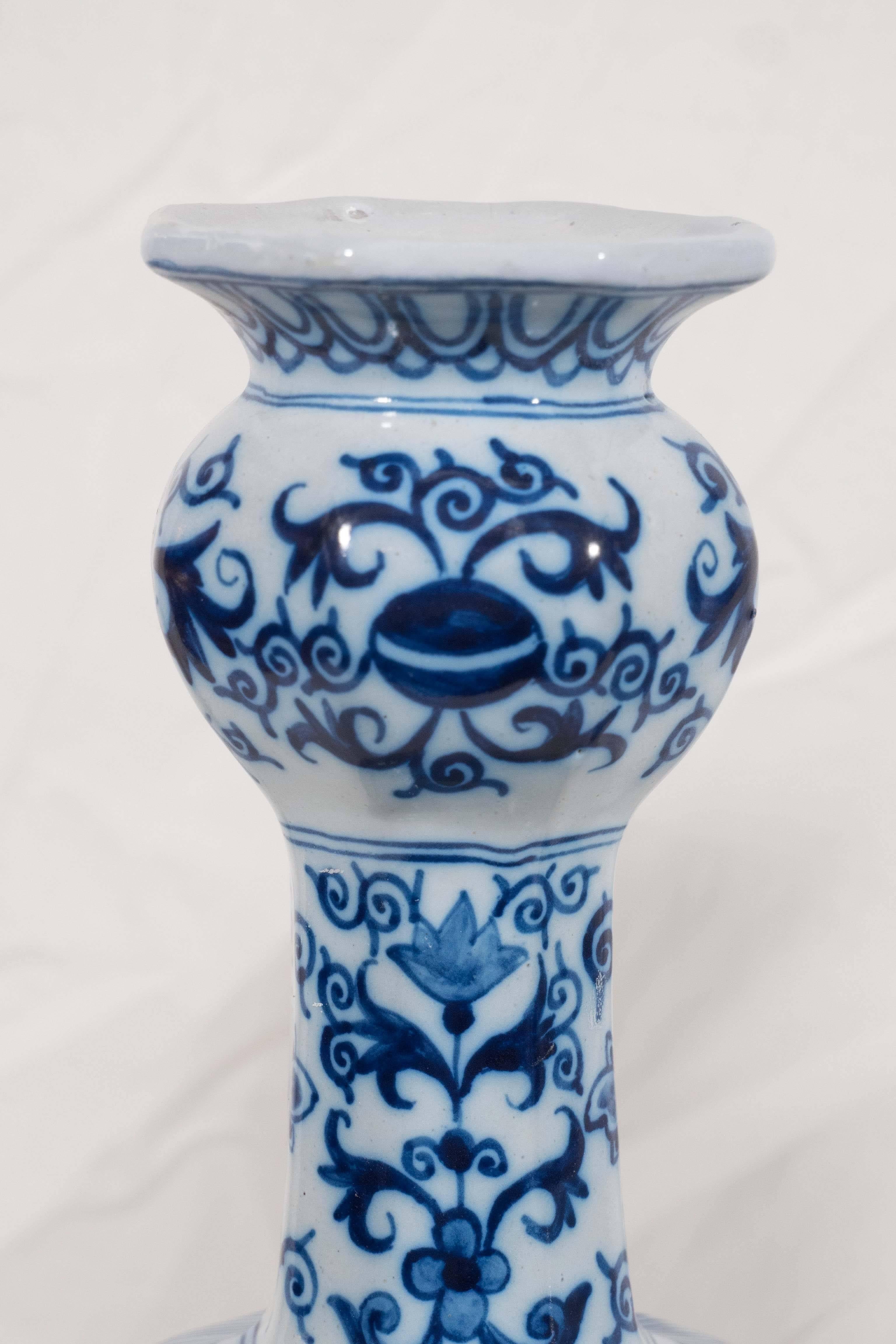 Dutch Pair of Blue and White Delft Vases with Chinoiserie Decoration