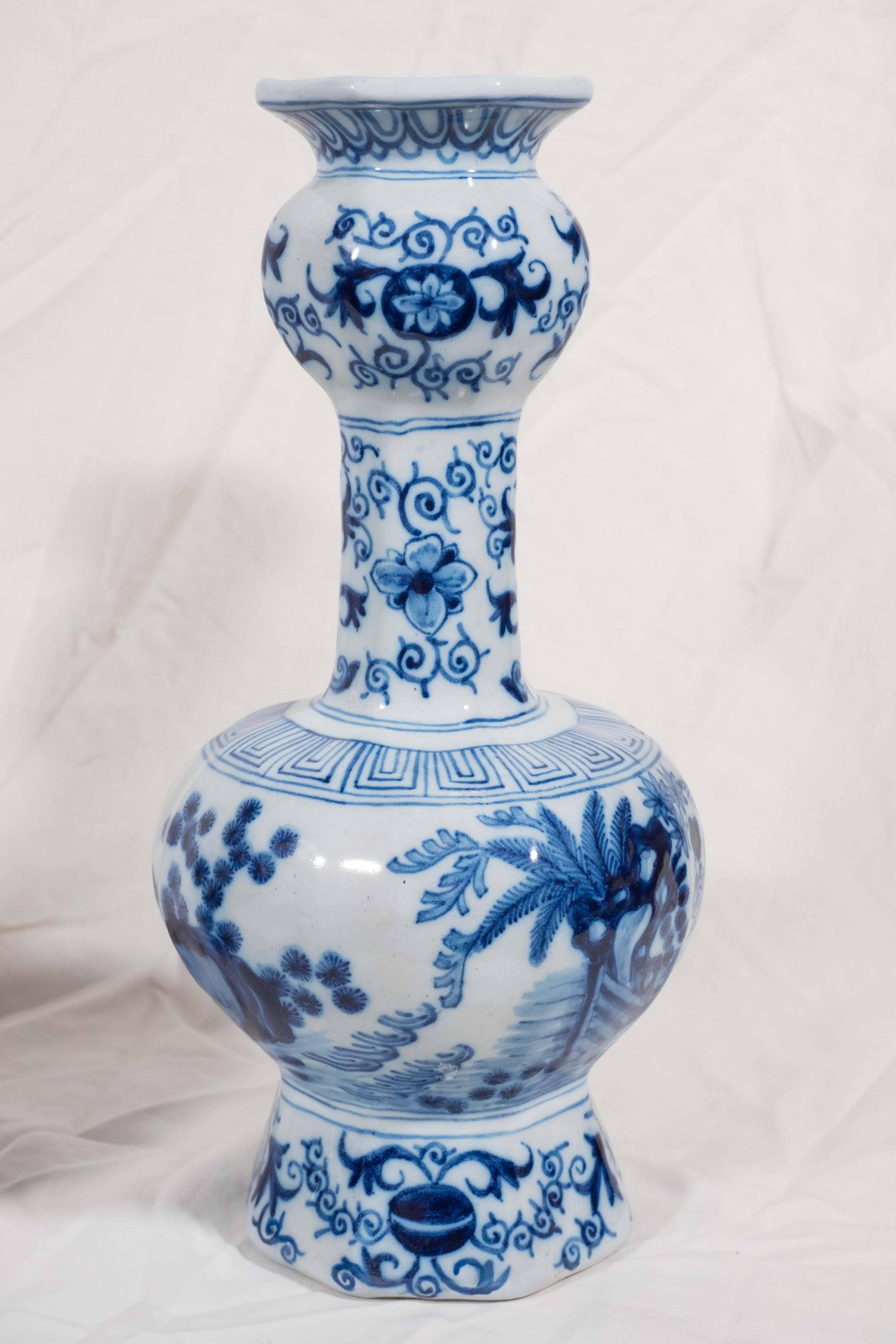 Pair of Blue and White Delft Vases with Chinoiserie Decoration 1