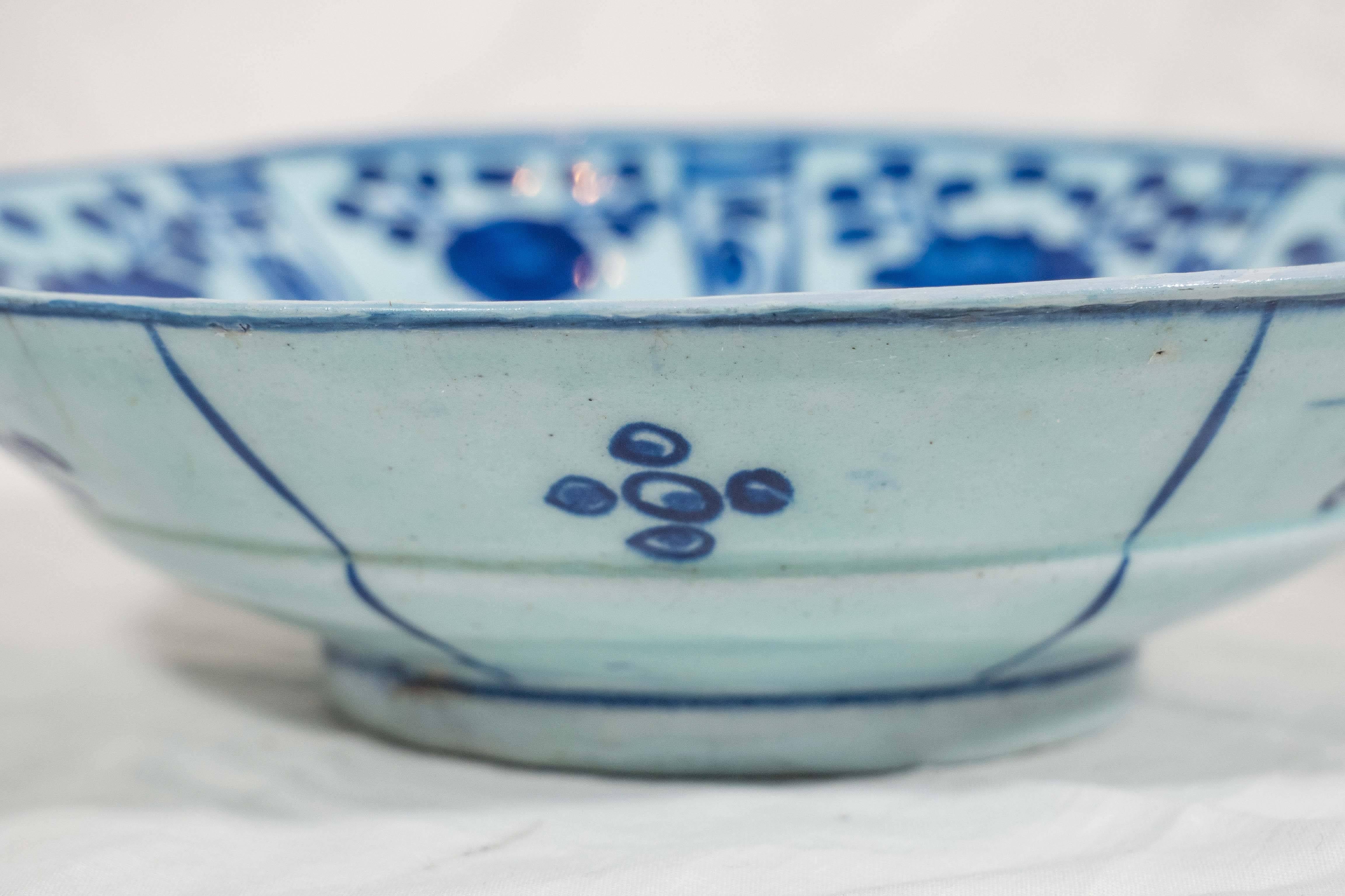 Chinoiserie Antique Turkish Pottery Blue and White Kutahya Dish