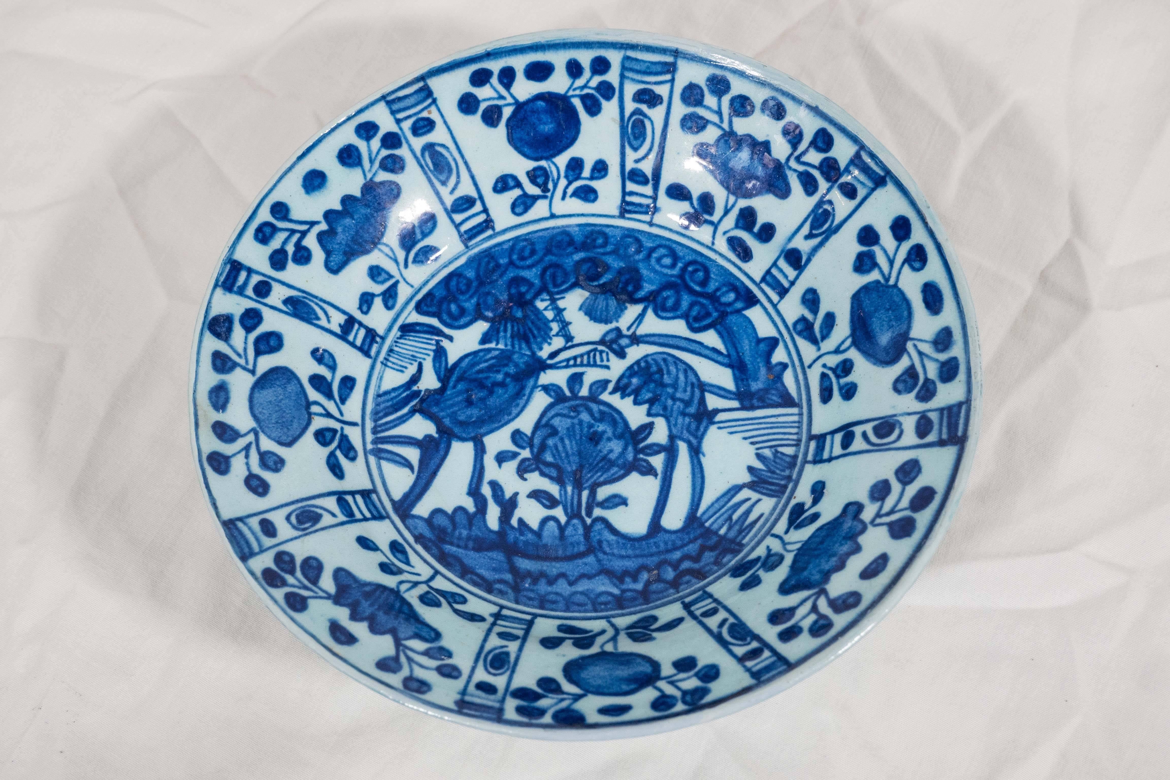 Earthenware Antique Turkish Pottery Blue and White Kutahya Dish