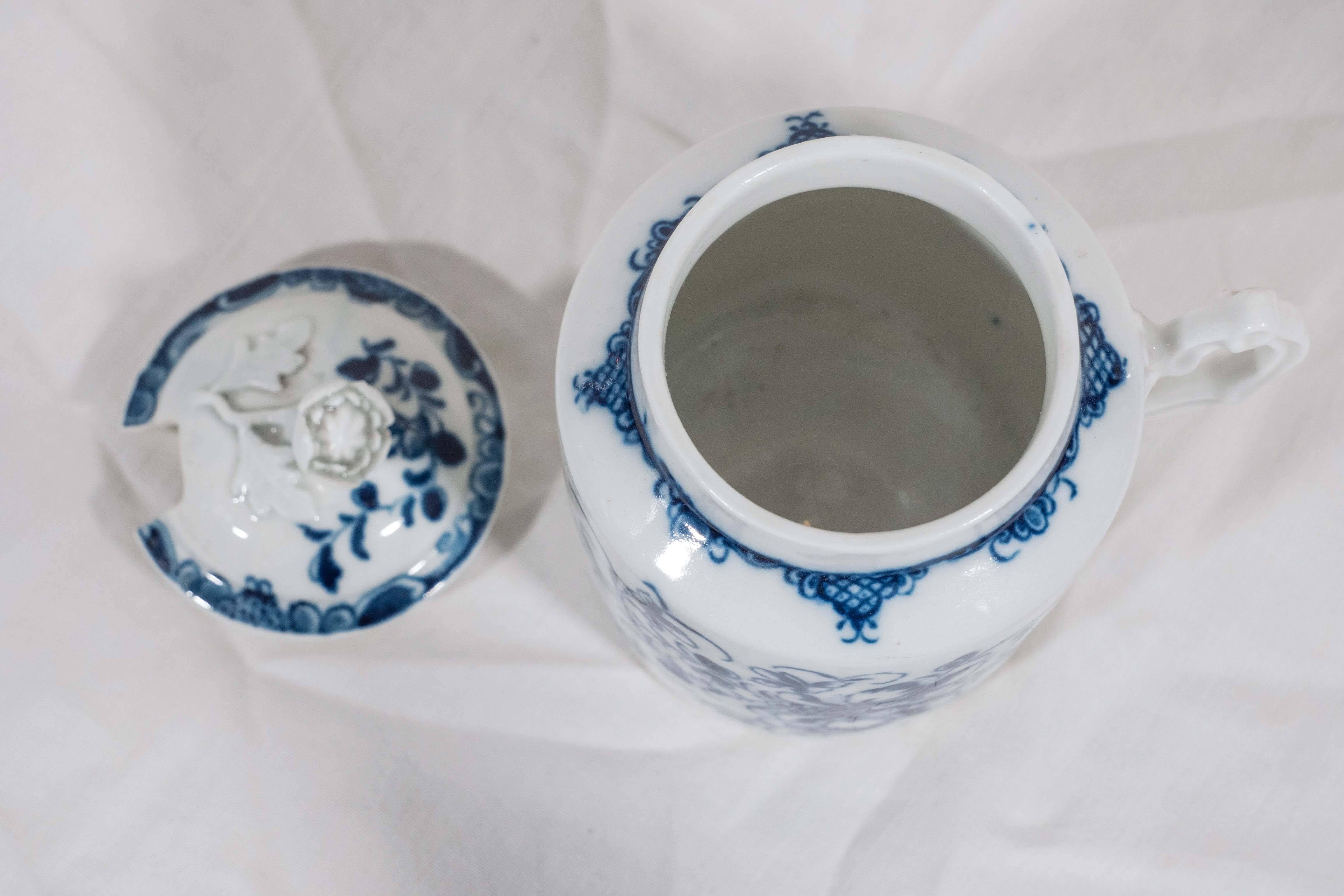 Rococo Pair Blue and White Porcelain English Antique Mustard Pots Made circa 1780