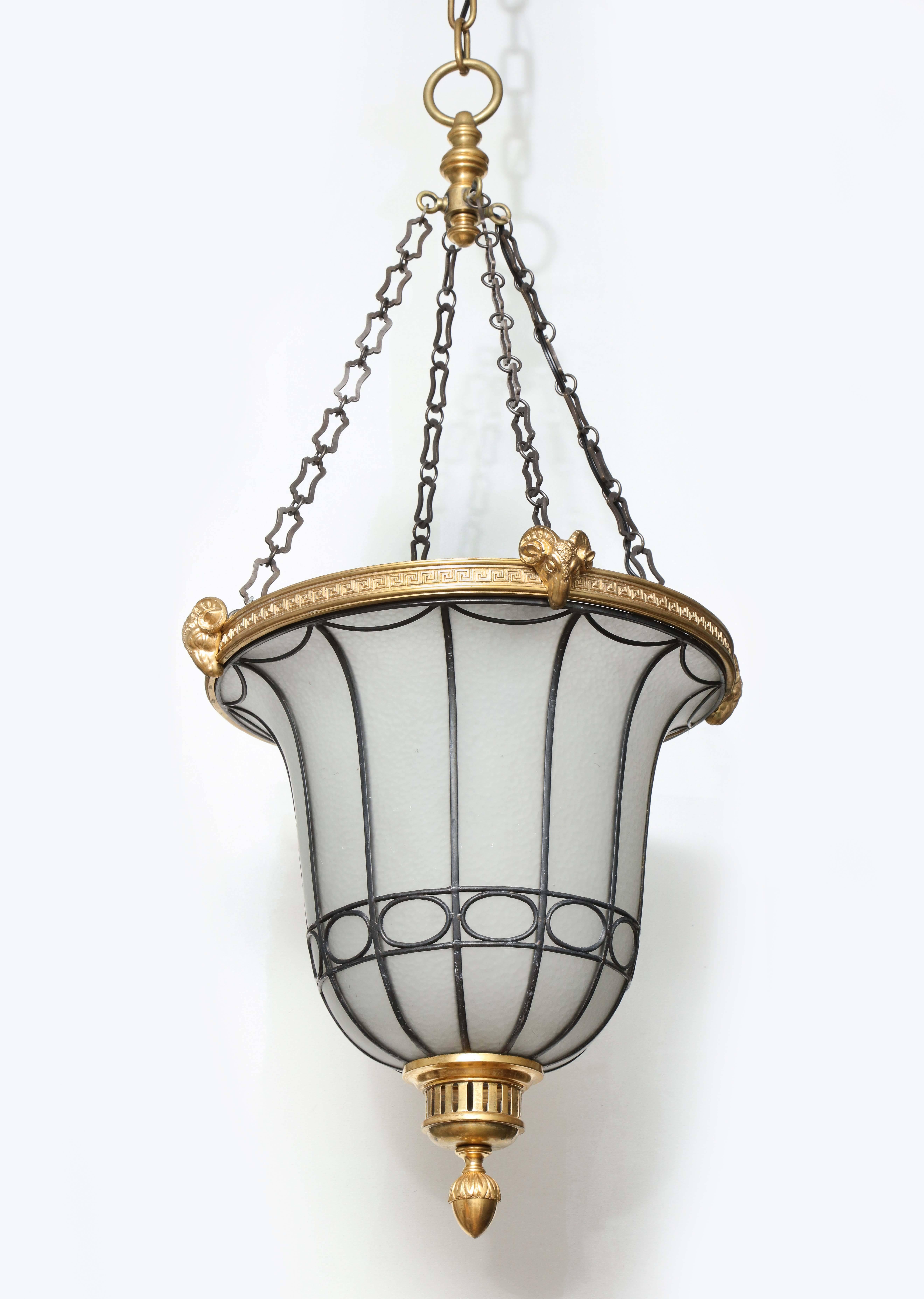 American Set of Four Gilt Bronze Beaux-Arts Hanging Lanterns