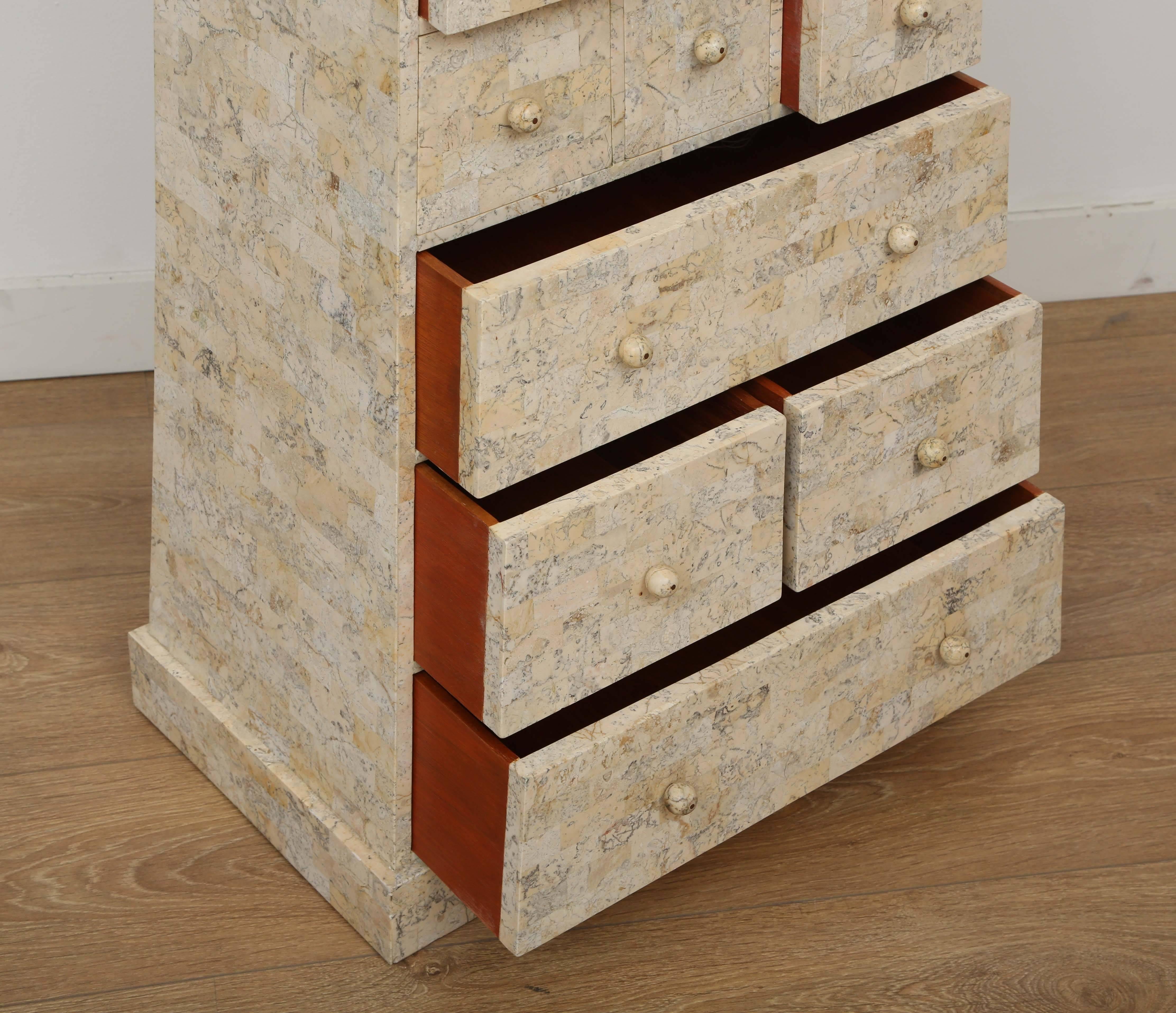 Hollywood Regency Tall Pyramidal Tesselated Stone Tile Cabinet by Maitland Smith