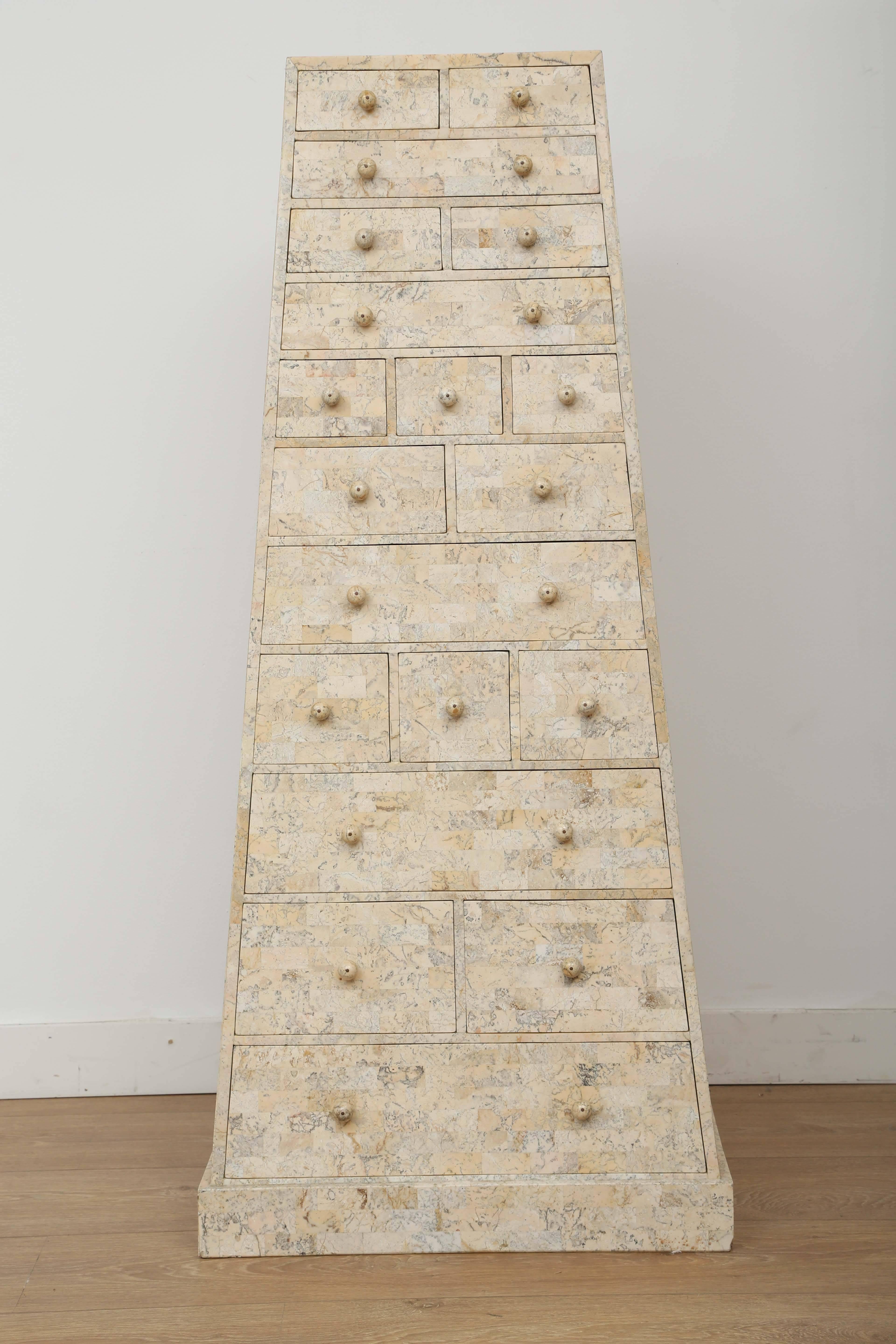 Tall Pyramidal Tesselated Stone Tile Cabinet by Maitland Smith In Excellent Condition In Miami, FL
