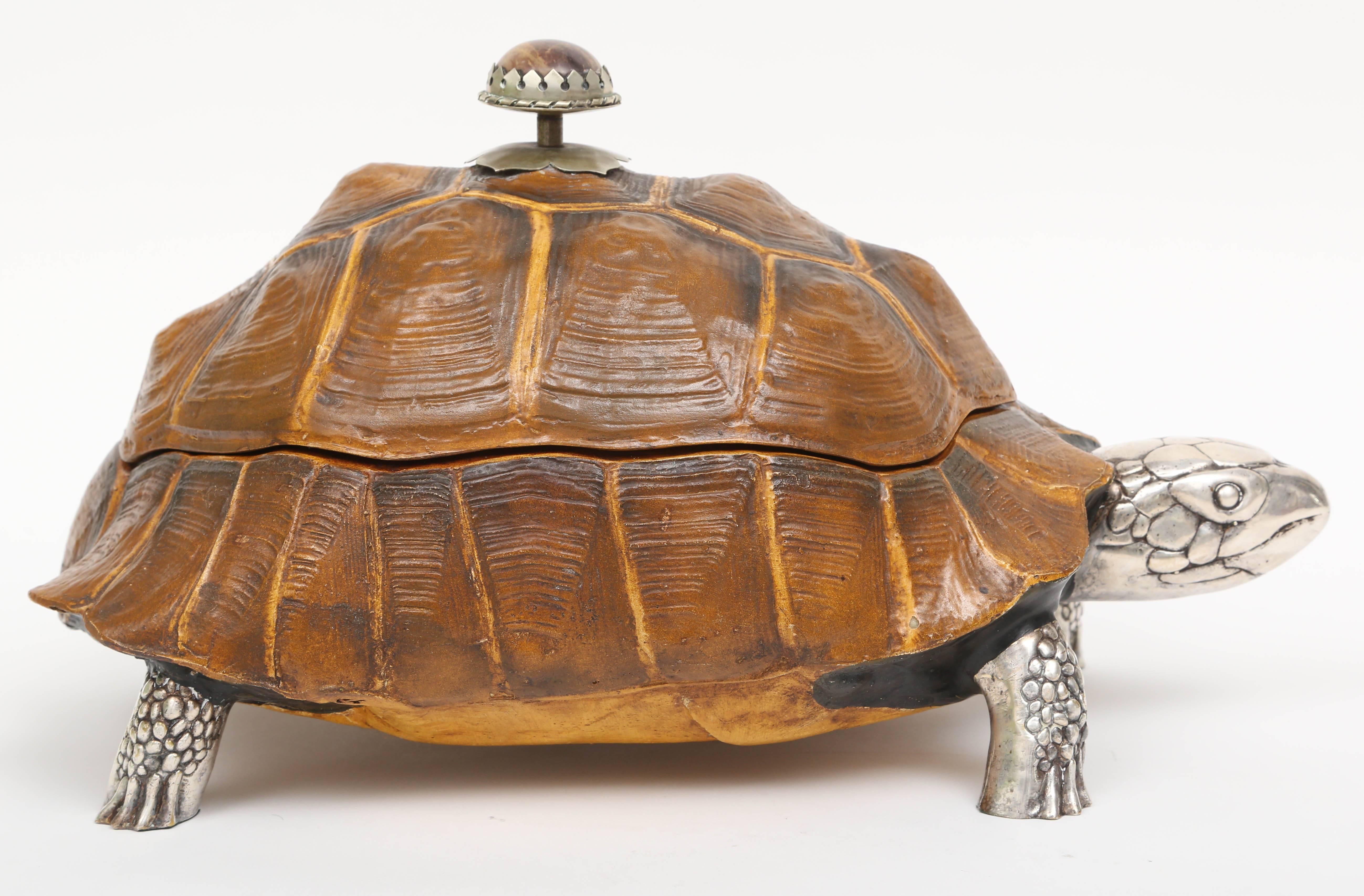 Large resin and silver plate turtle box by English designer Anthony Redmile. The piece is signed-- see photos.