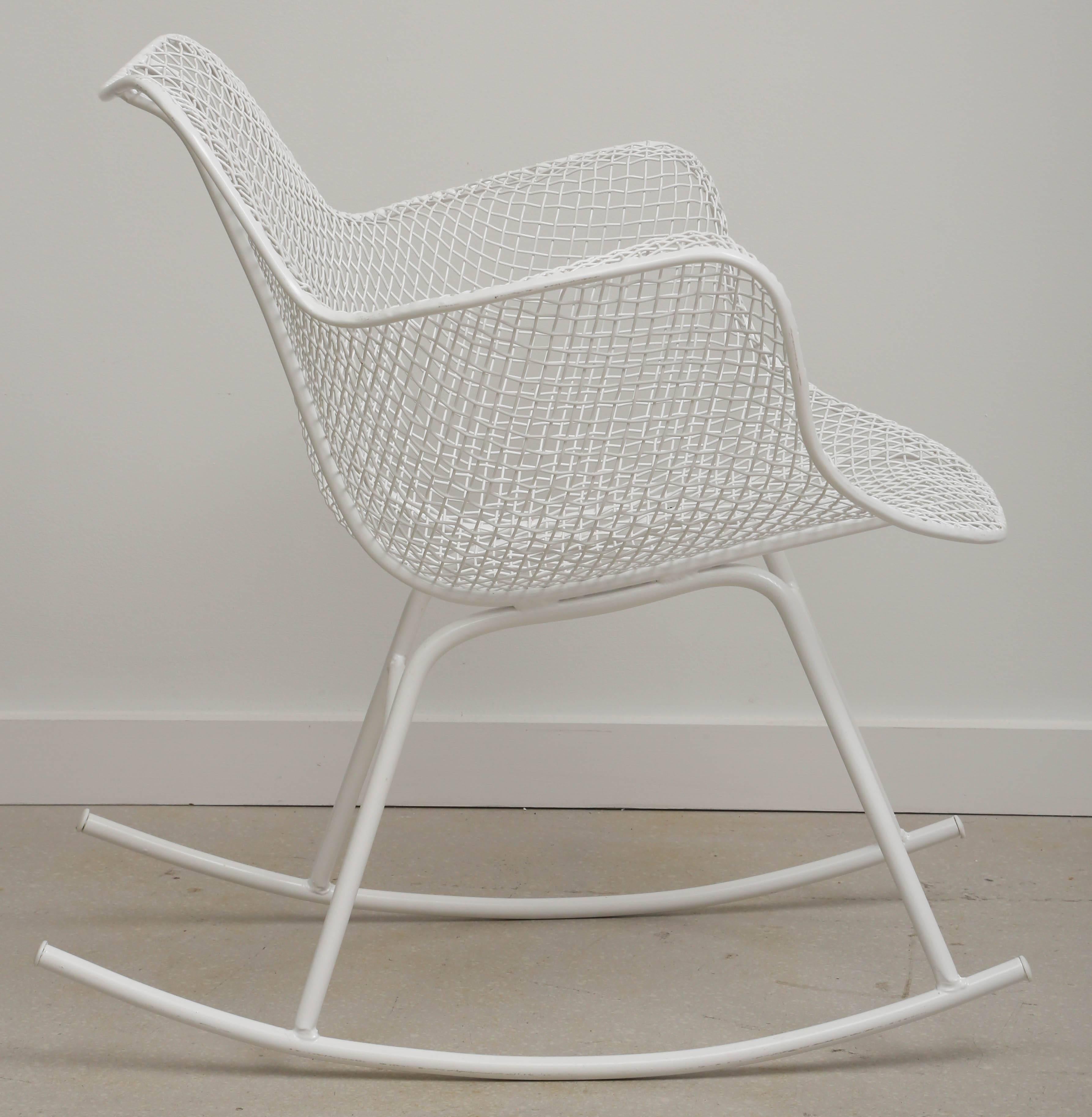 Powder-Coated Rare Vintage Sculptura White Rocking Chair, Russell Woodard