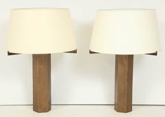 Pair of Solid Bronze Table Lamps by Jules Wabbes