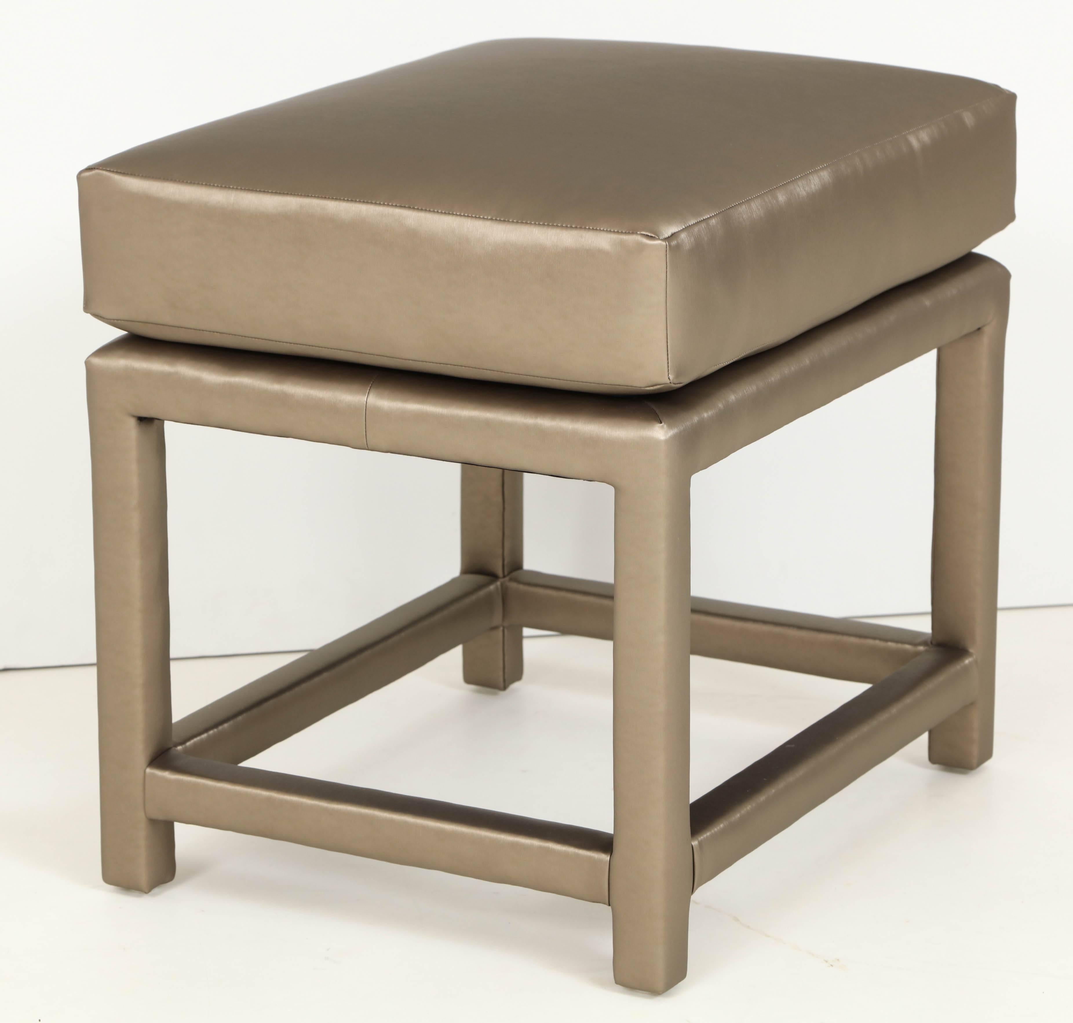 Milo Baughman Bronze Upholstered Ottomans In Excellent Condition In New York, NY