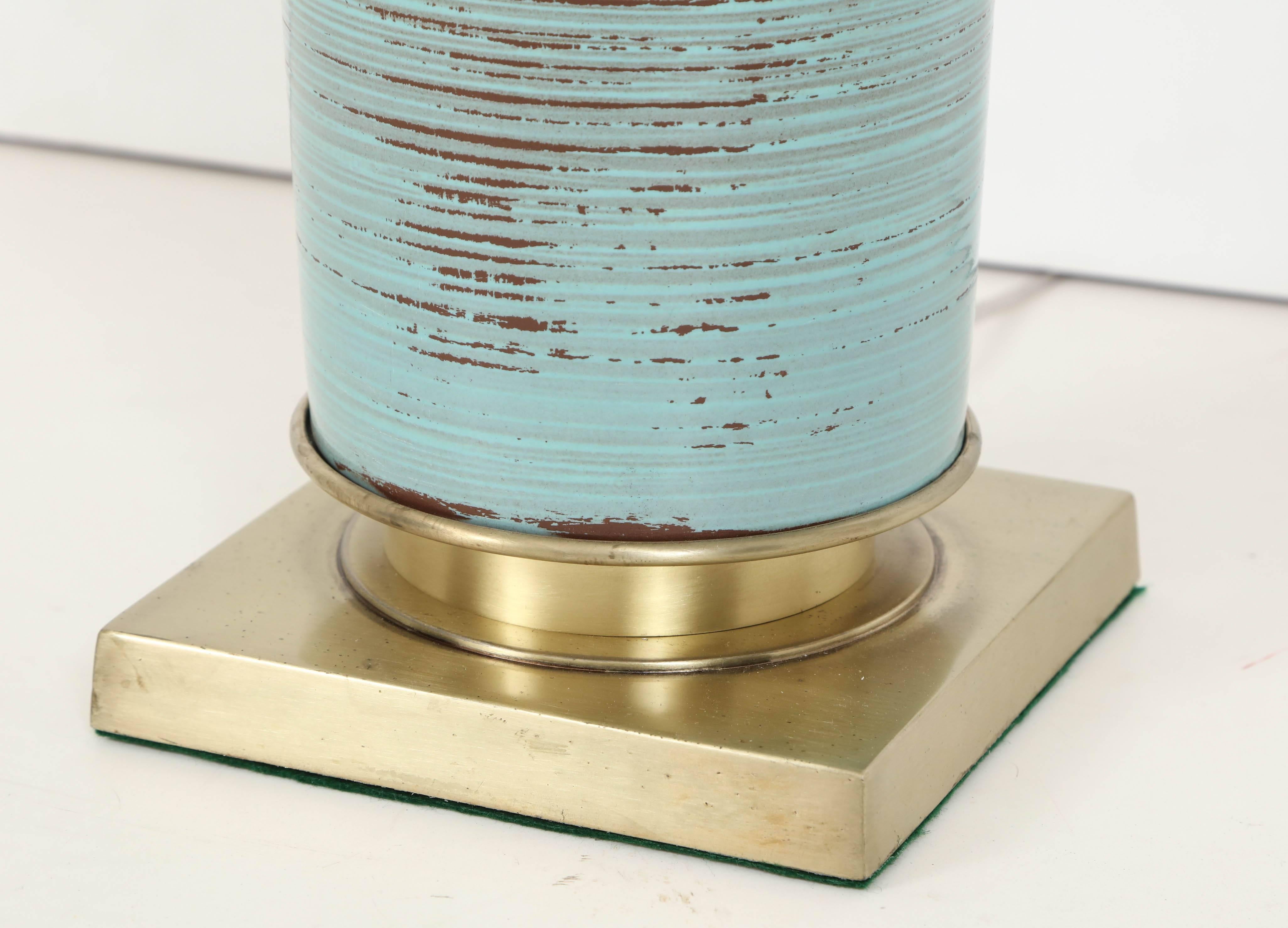 20th Century Stiffel Turquoise Ceramic and Brass Table Lamps