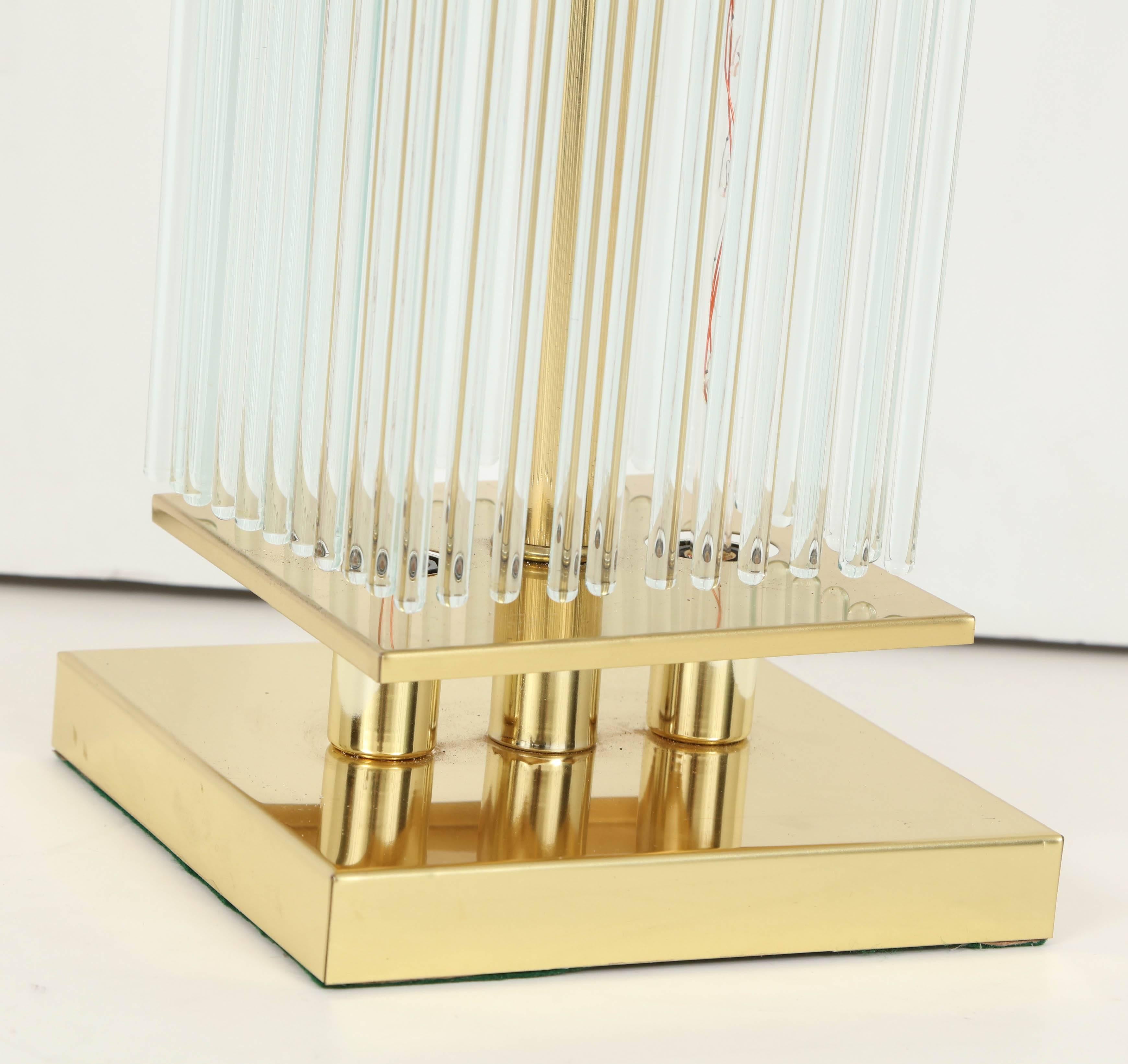 American Sciolari Brass and Glass Rod Table Lamps