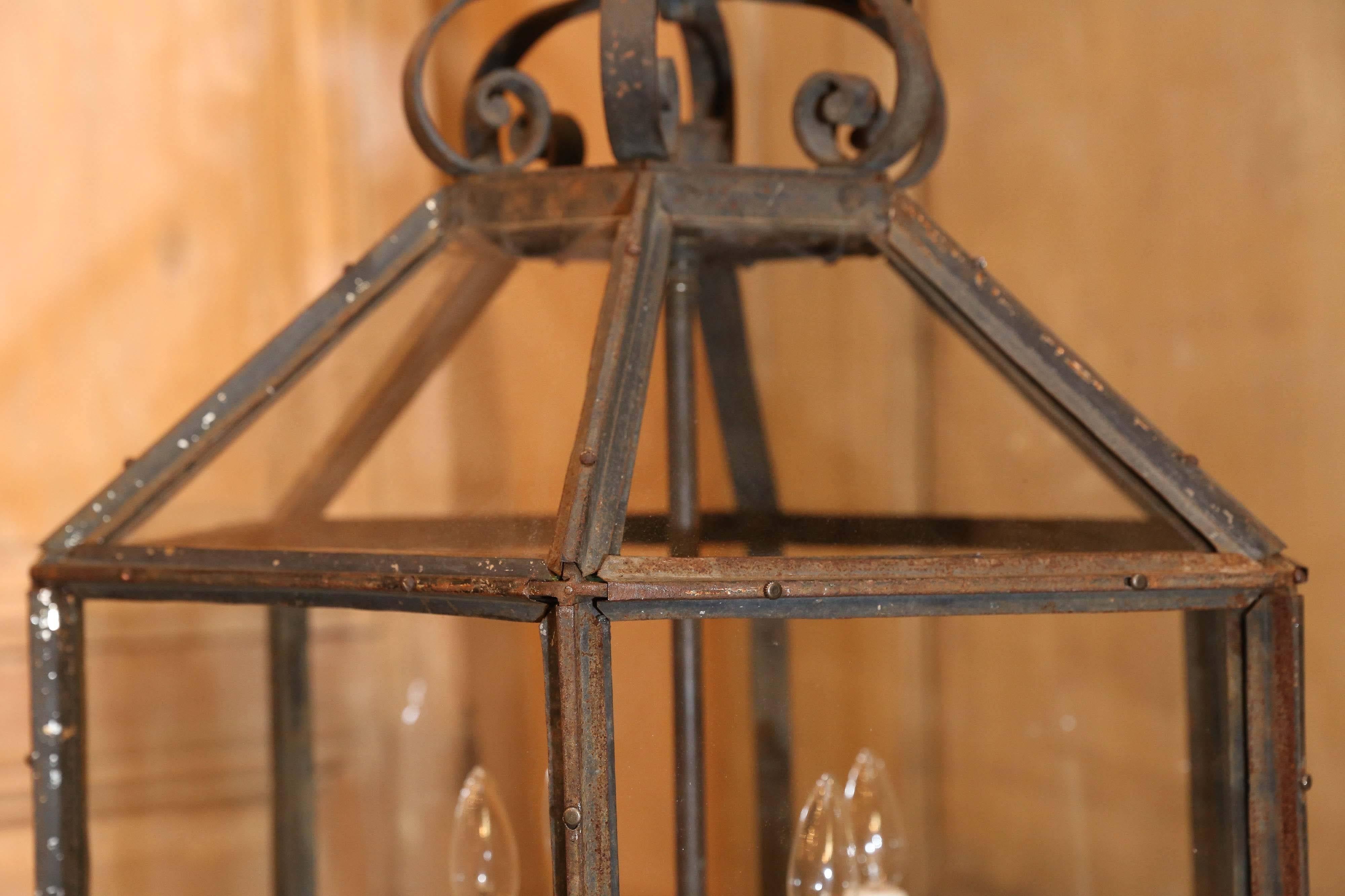 Large French Iron Lantern In Excellent Condition In Houston, TX