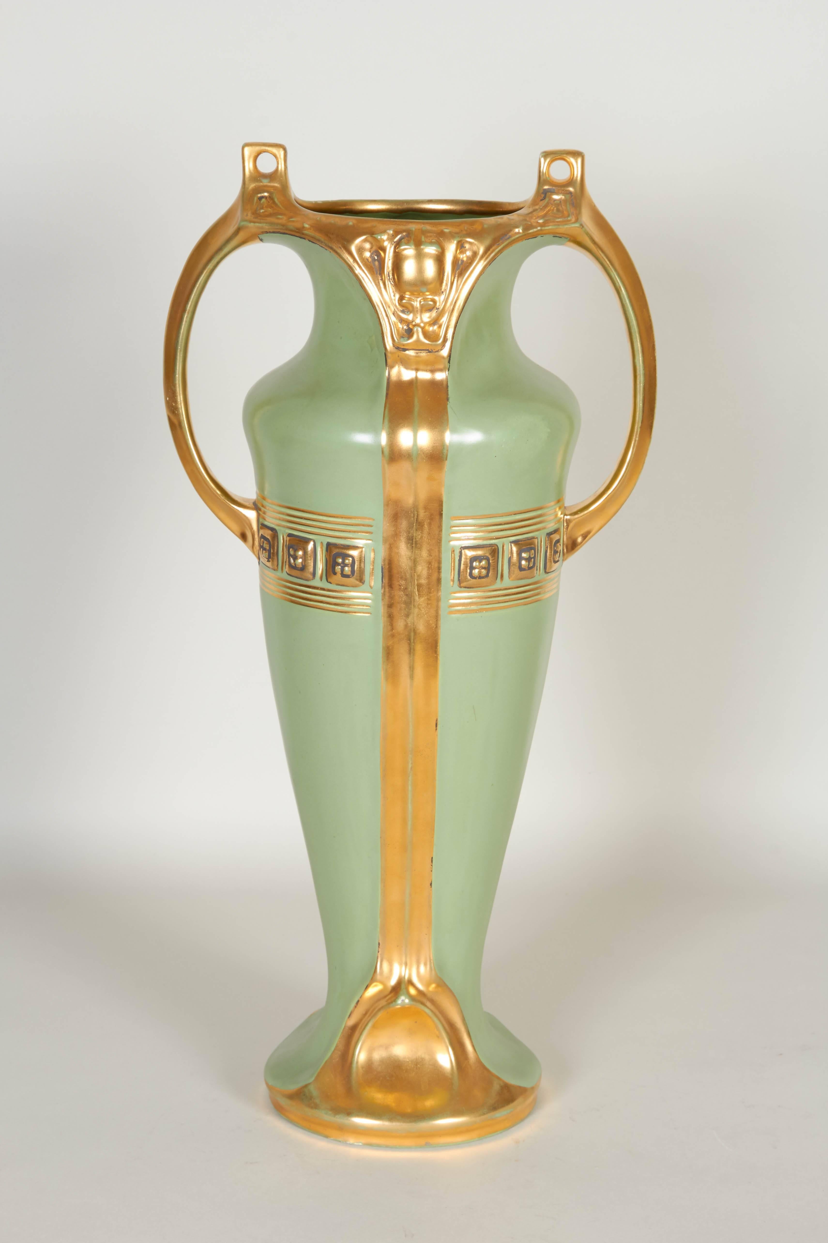 Ceramic Austrian Greek Revival Gilt Porcelain Urn Vase