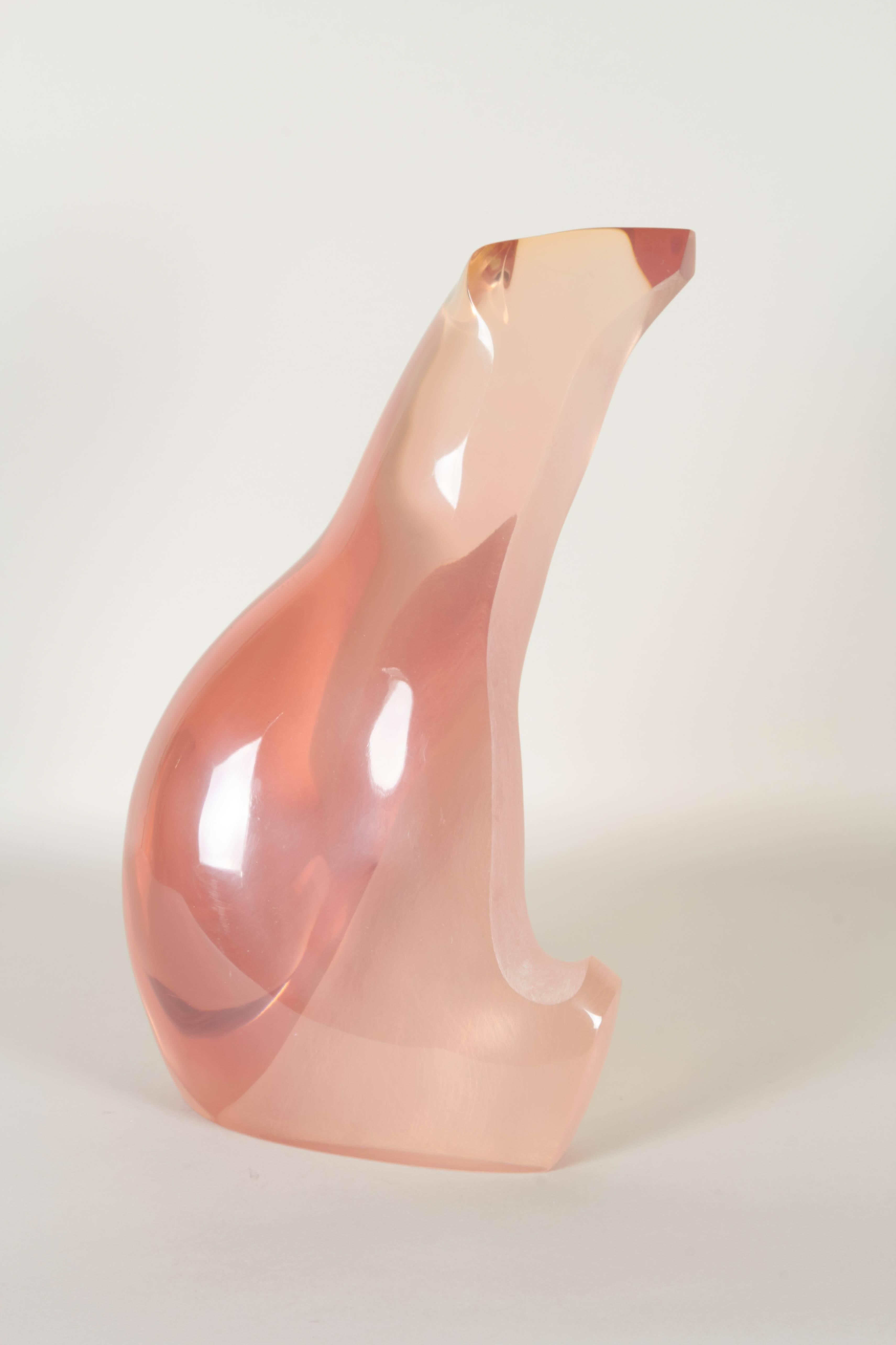 Frosted Louis Von Koelnau 'Seated Bear' in Pink Lucite, Signed and Dated