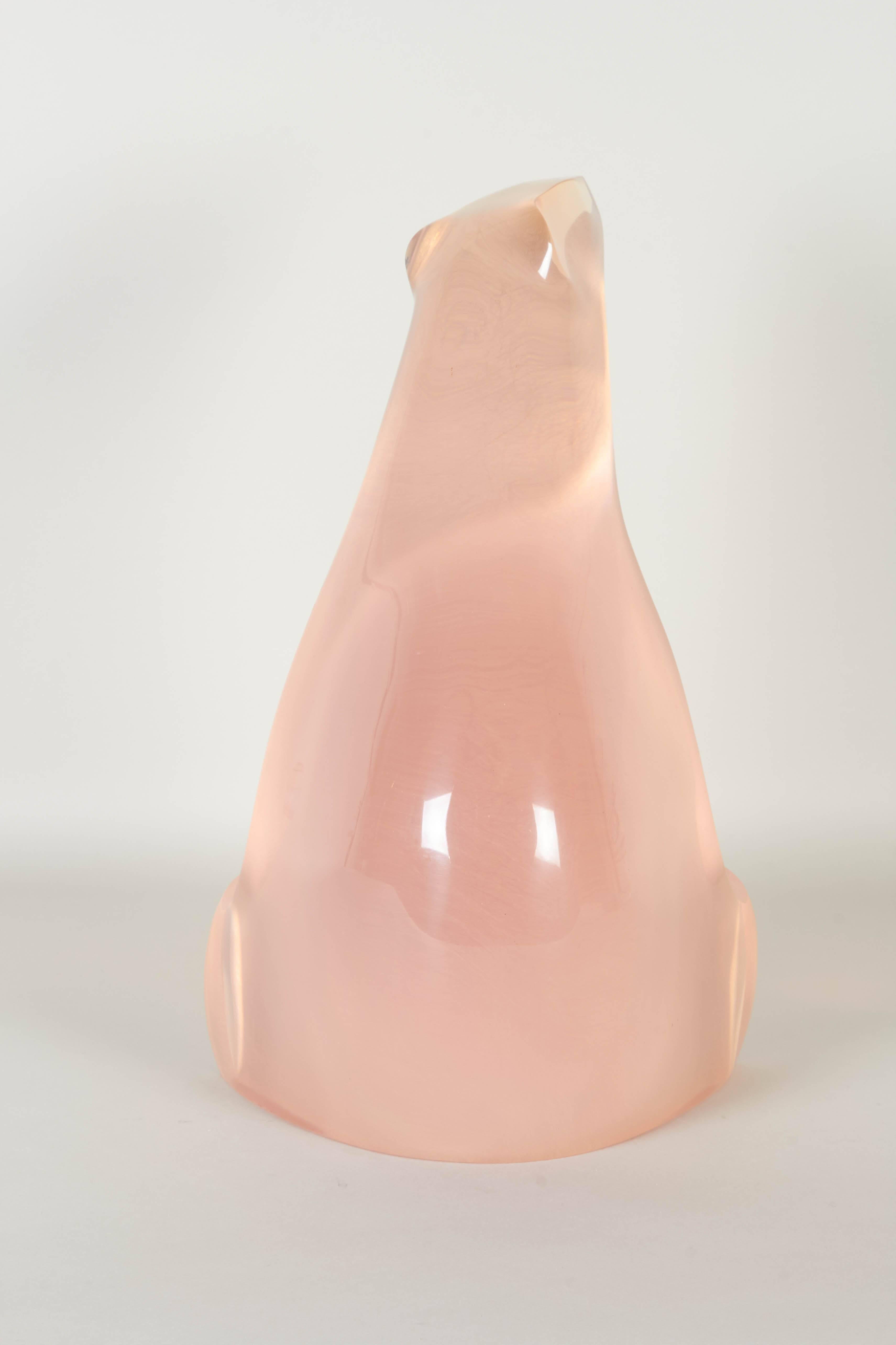 Louis Von Koelnau 'Seated Bear' in Pink Lucite, Signed and Dated In Excellent Condition In New York, NY