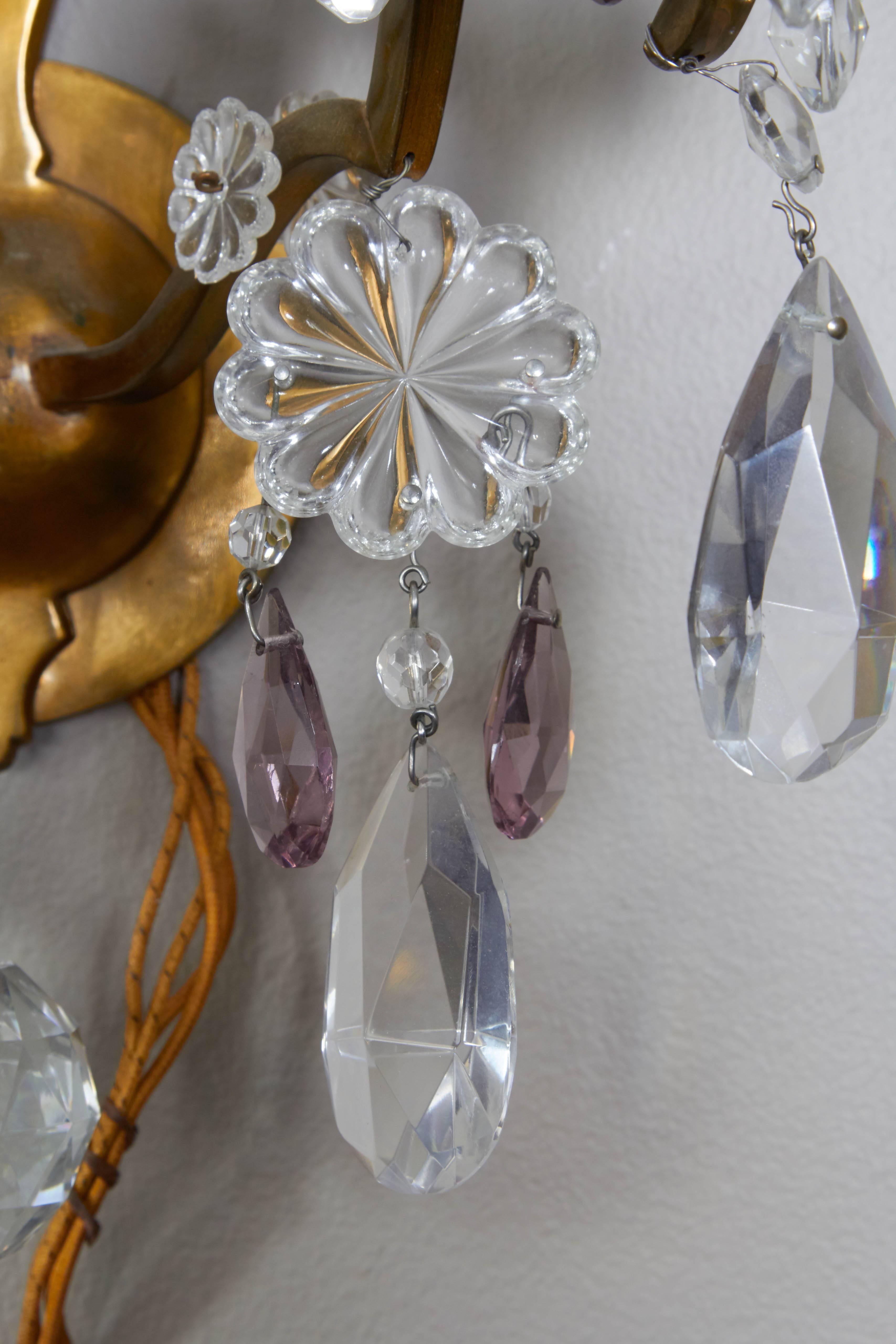 20th Century Neoclassical Style Metal Sconces with Crystal Florets