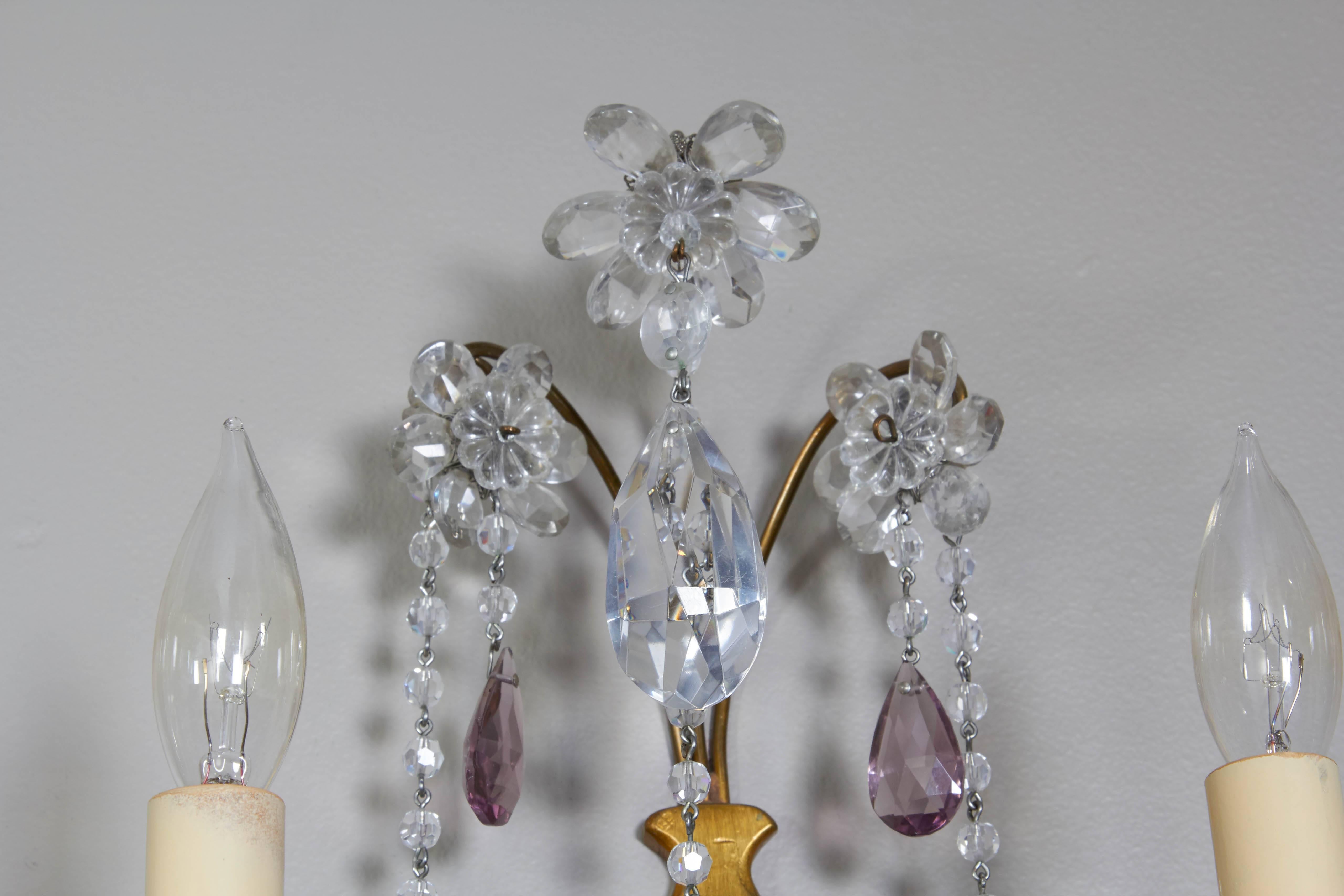 Neoclassical Style Metal Sconces with Crystal Florets 2