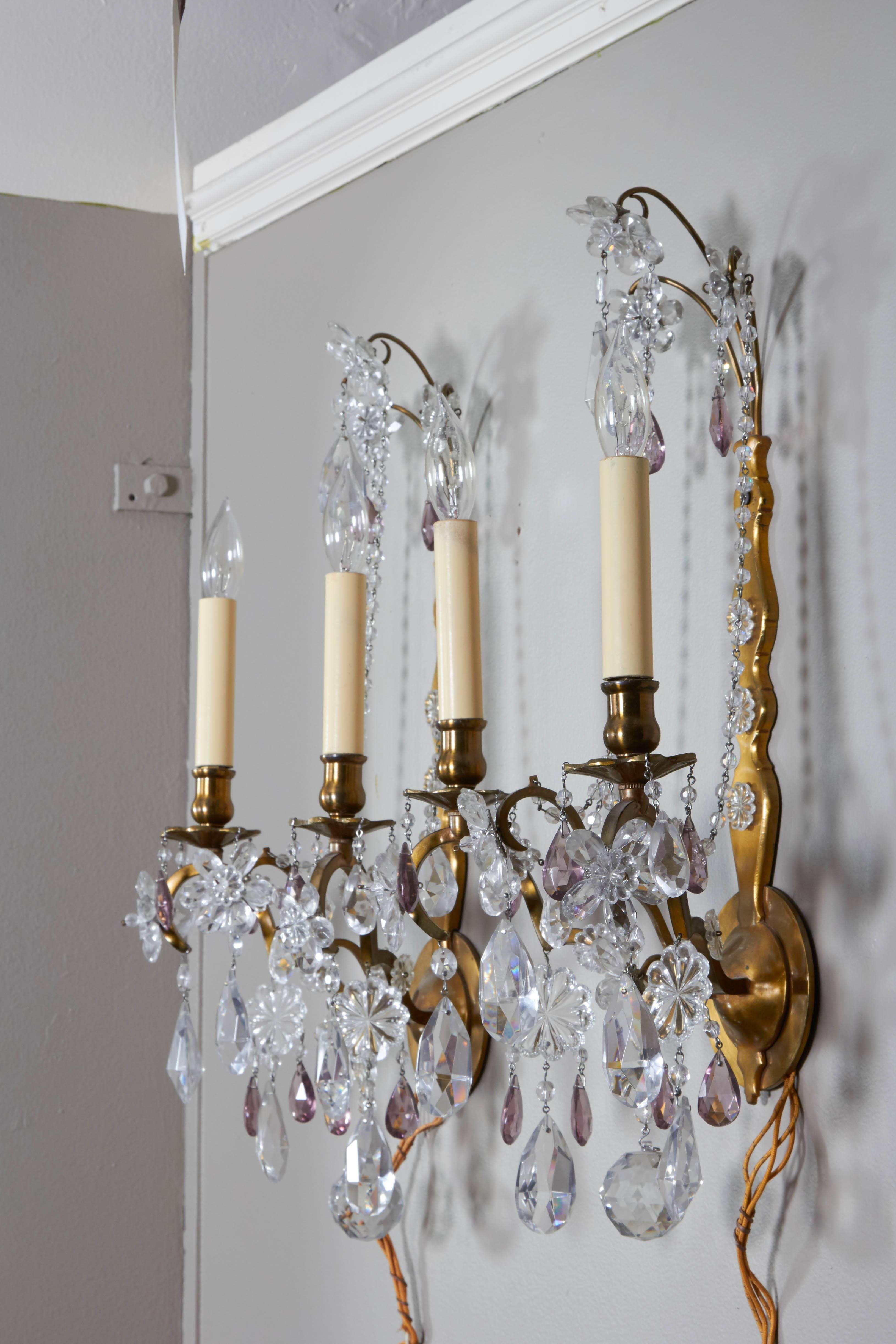 Neoclassical Style Metal Sconces with Crystal Florets 3