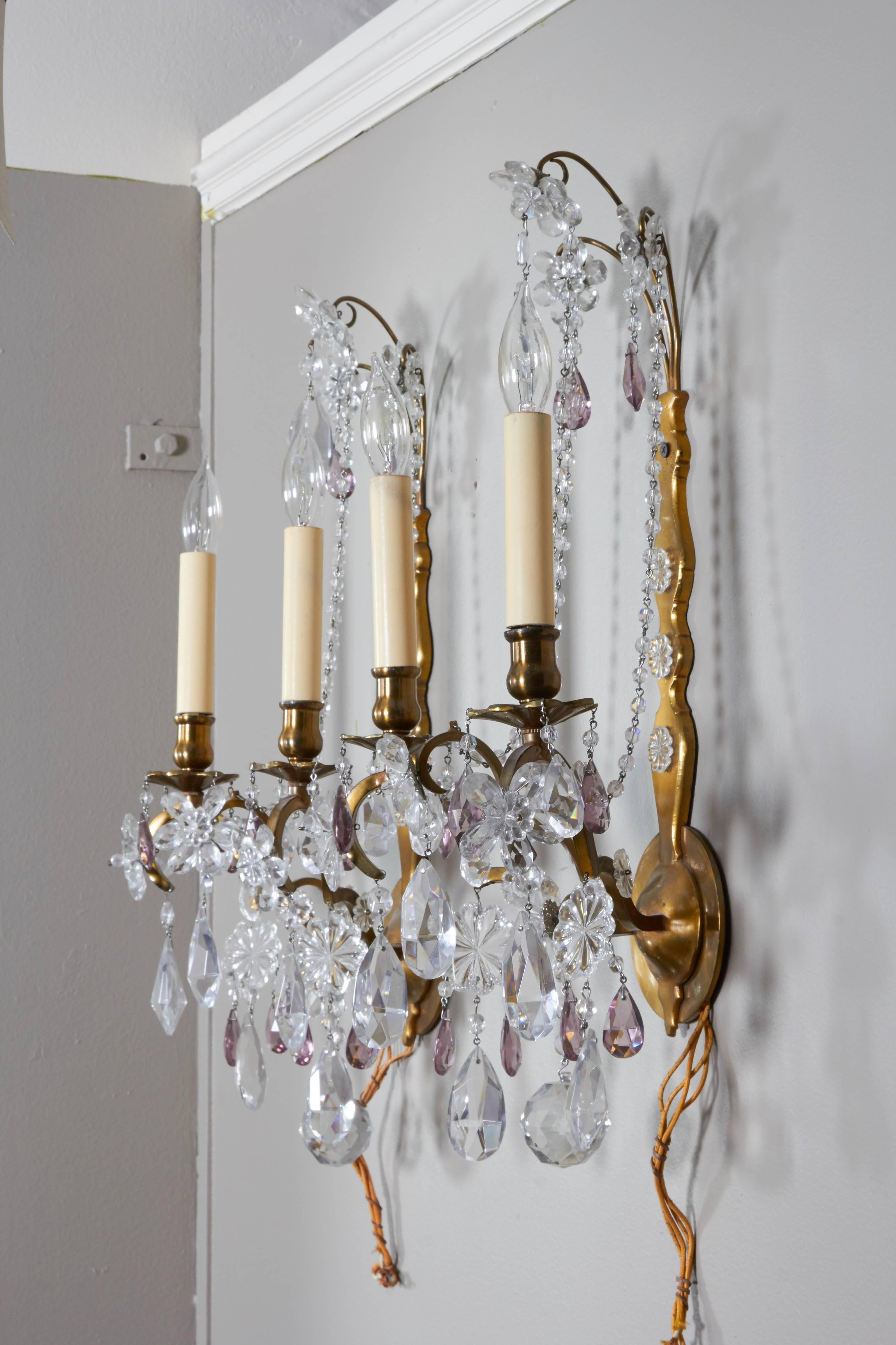 Neoclassical Style Metal Sconces with Crystal Florets 4