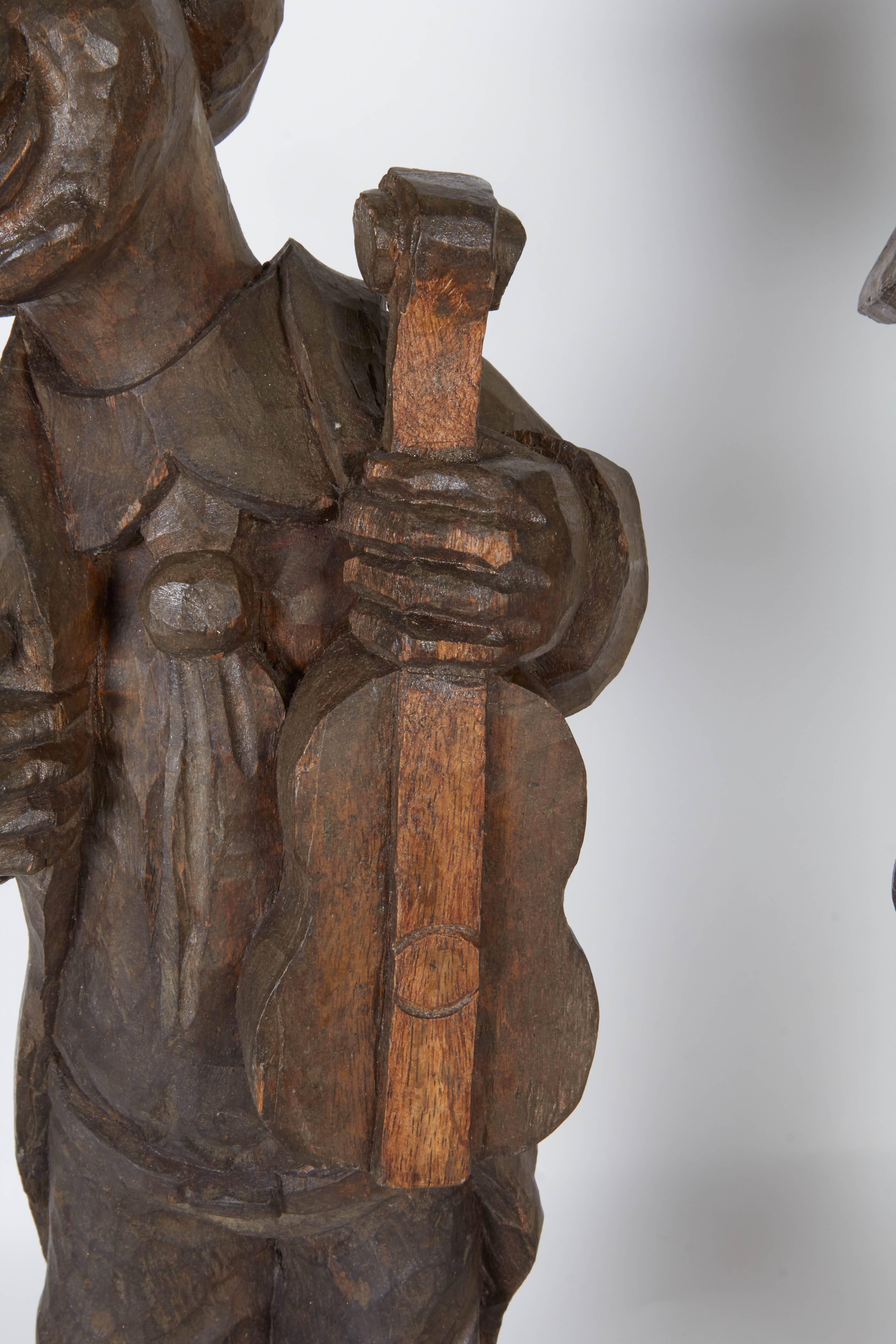 Philippine Pair of 1920s Solid Carved Wood Clown Figures