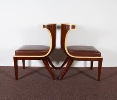 Pair of Ernest Boiceau French Art Deco Gondola Chairs in Mahogany