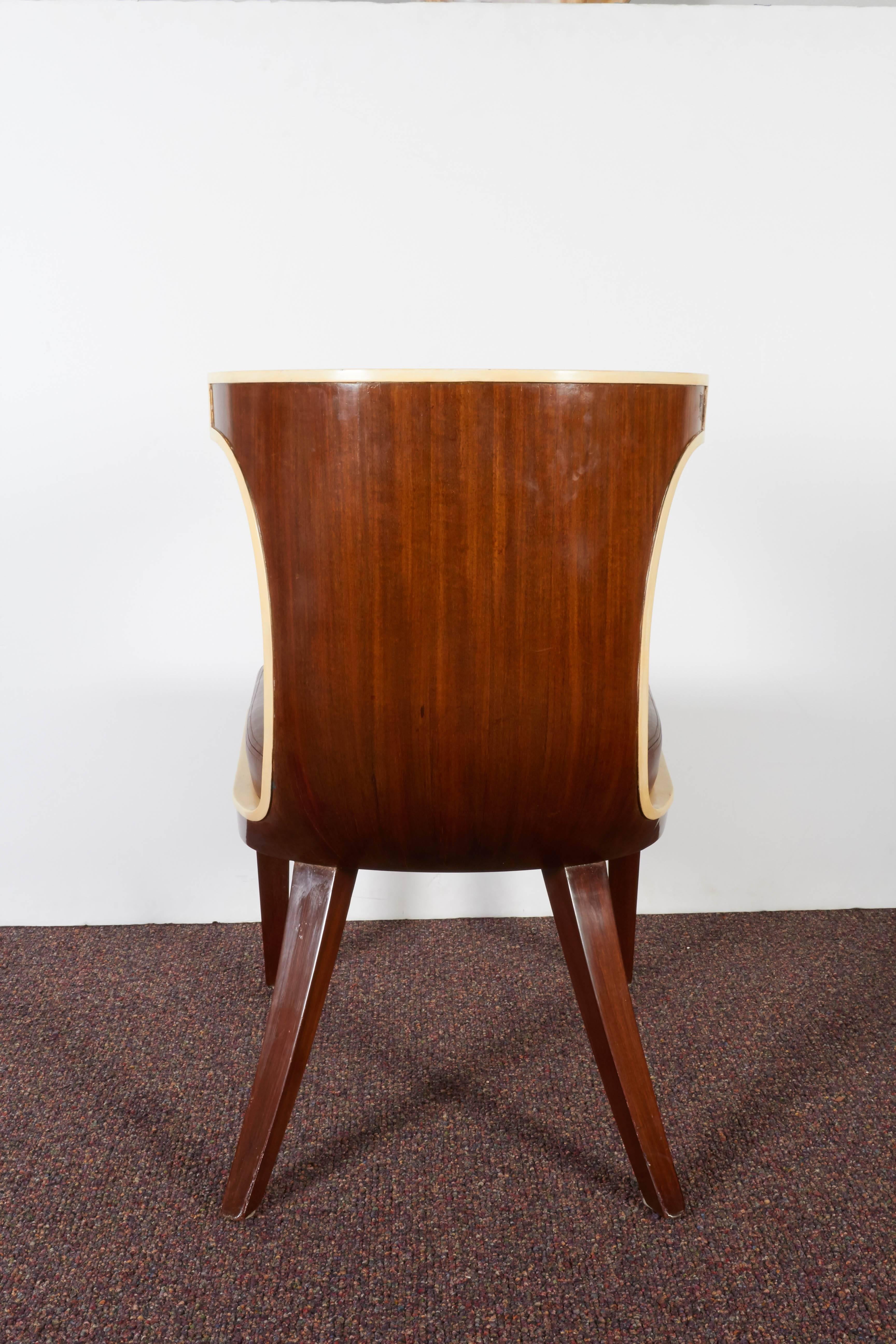 Leather Pair of Ernest Boiceau French Art Deco Gondola Chairs in Mahogany