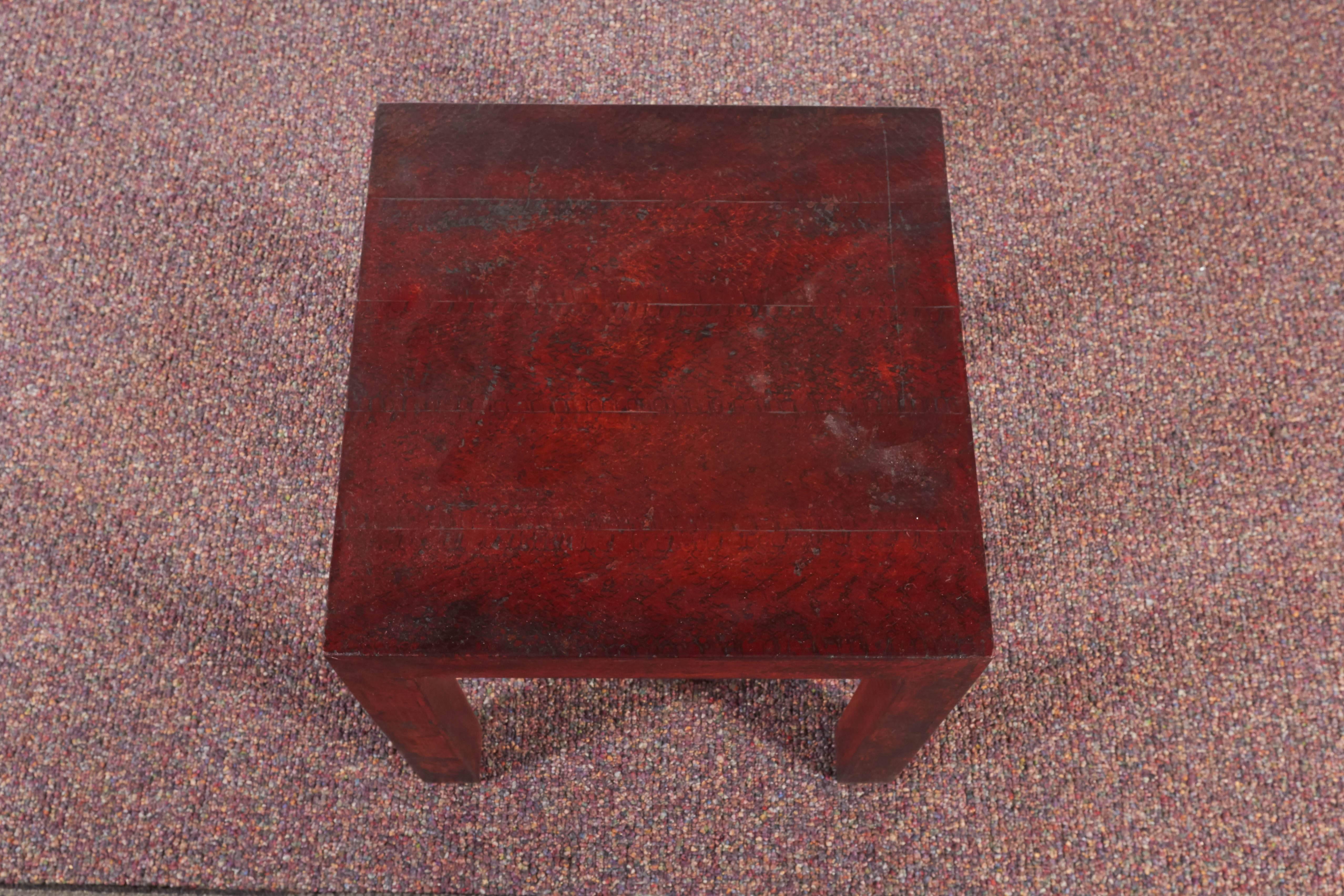 Late 20th Century Snakeskin Parsons Side Table 