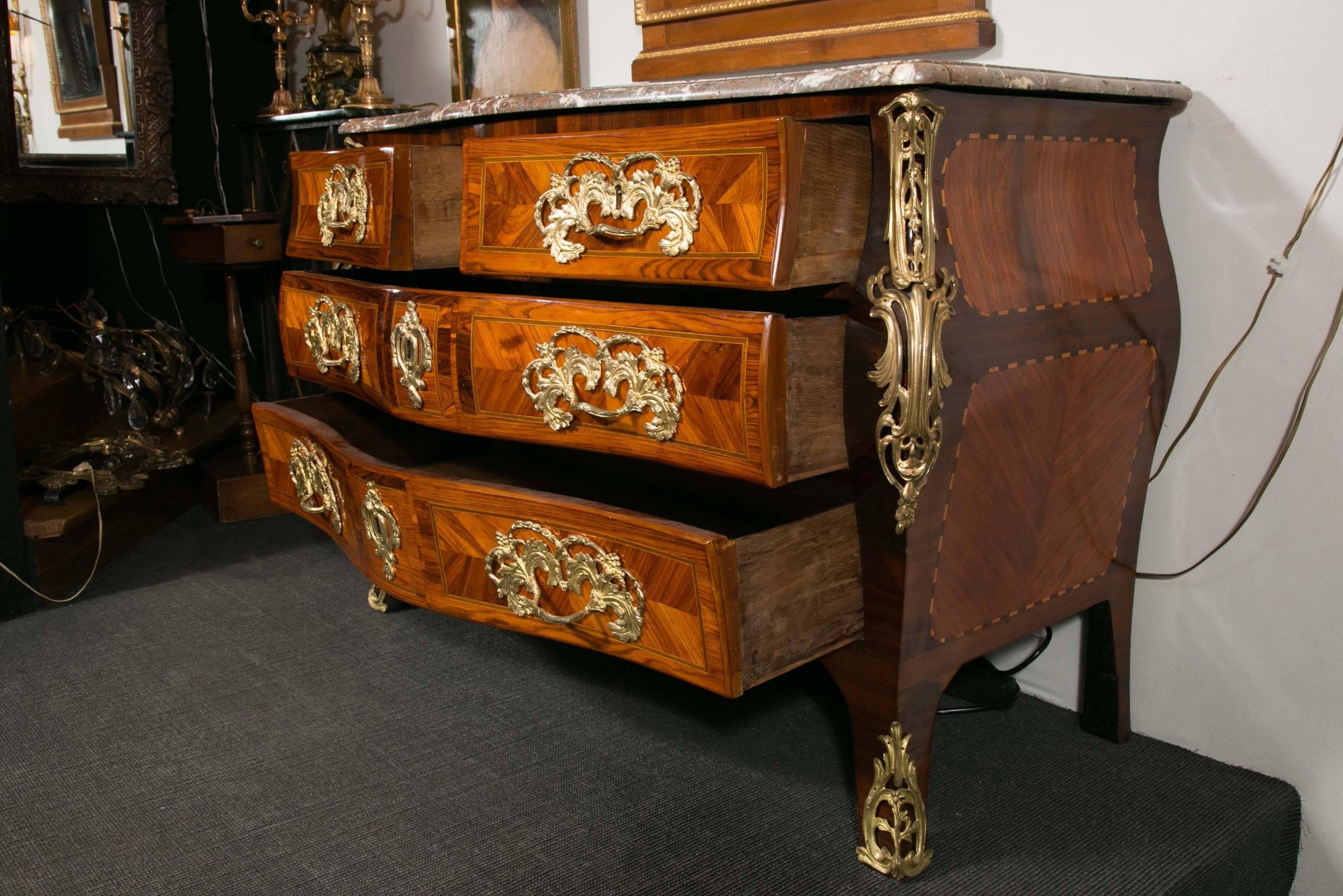 18th Century and Earlier Elegant 18th Century Commode in Marquetry and Rare Inlaid Woods