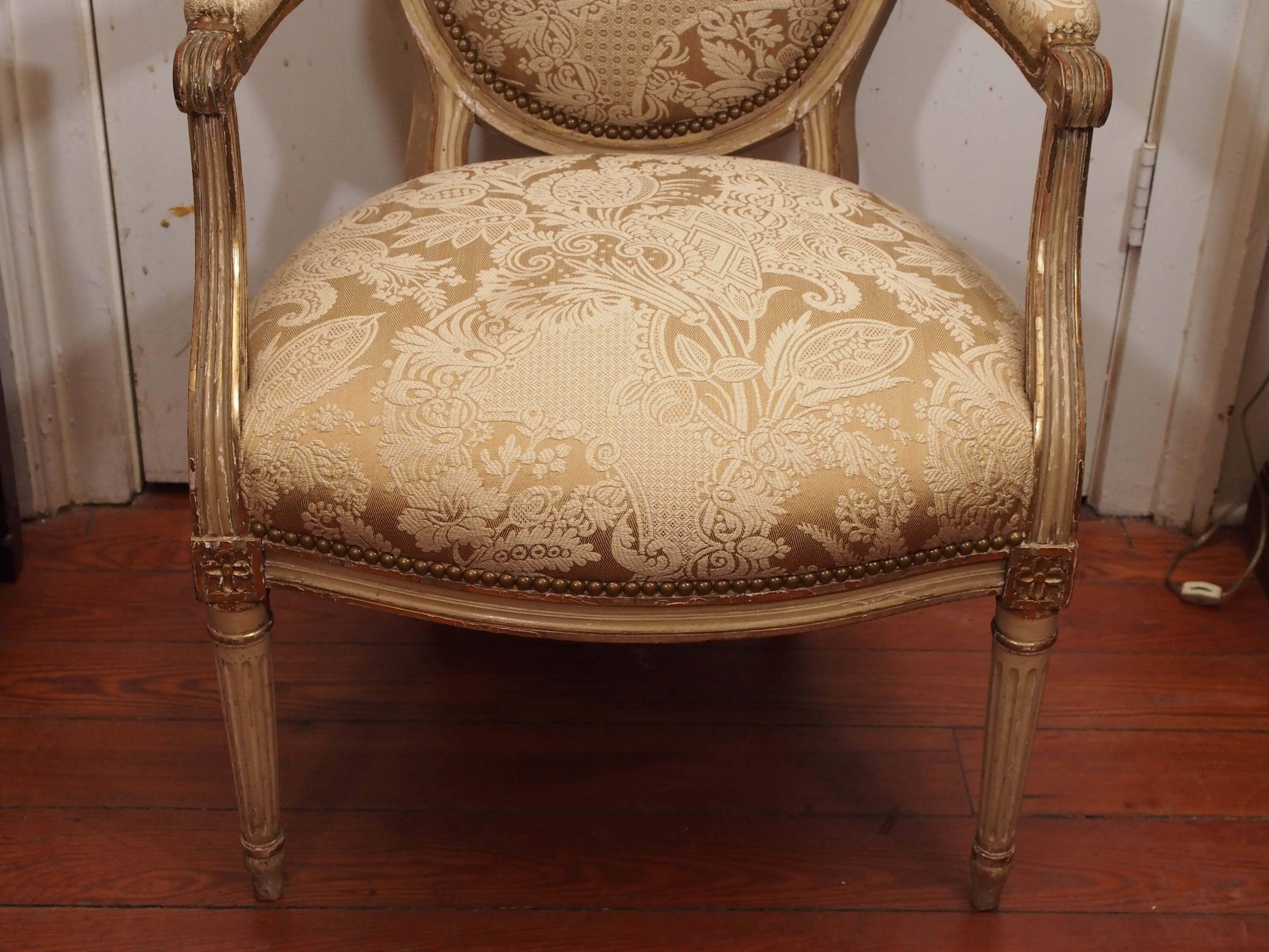 French Pair of Louis XVI Oval Back Armchairs For Sale