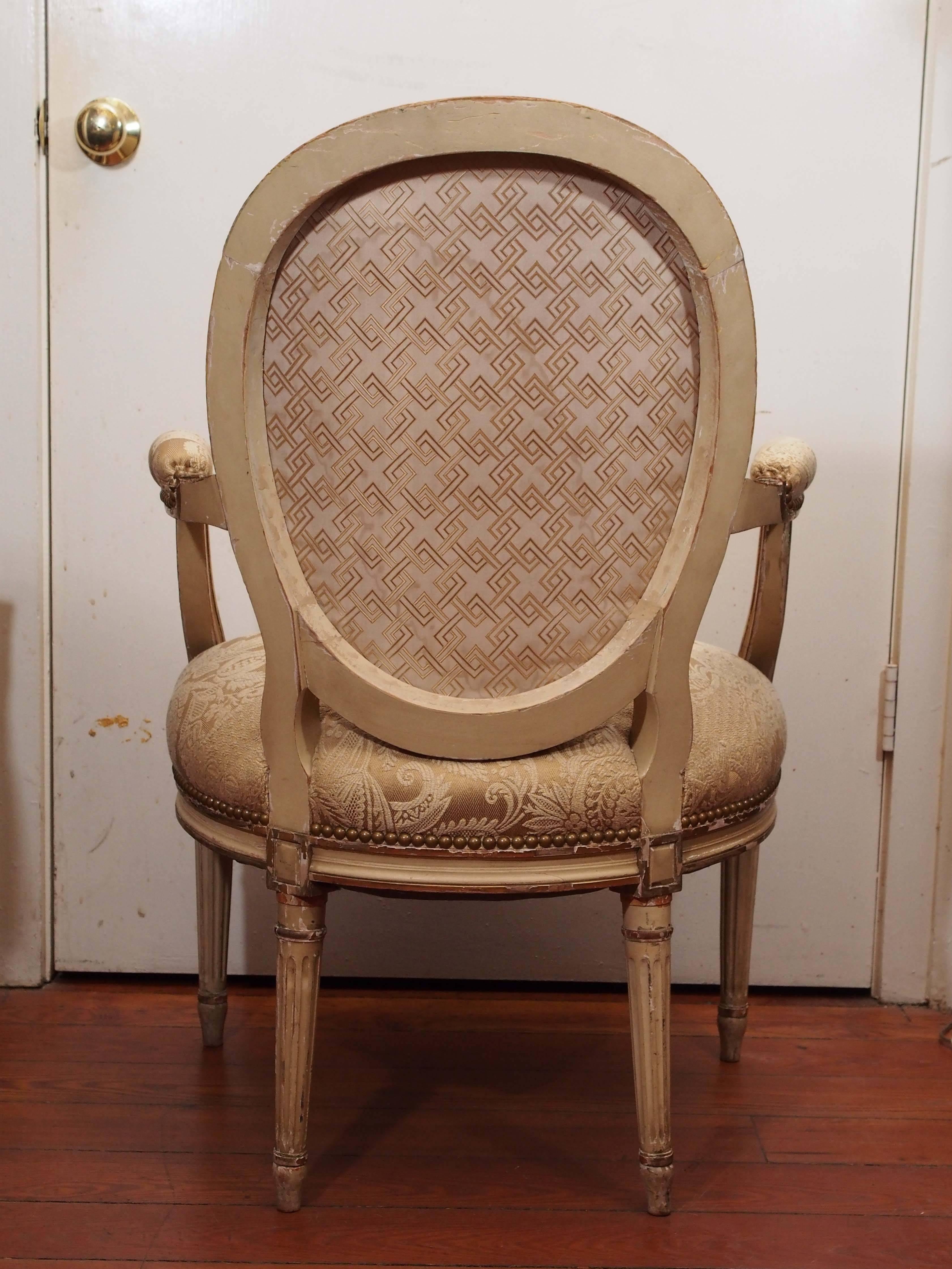 Pair of Louis XVI Oval Back Armchairs For Sale 2