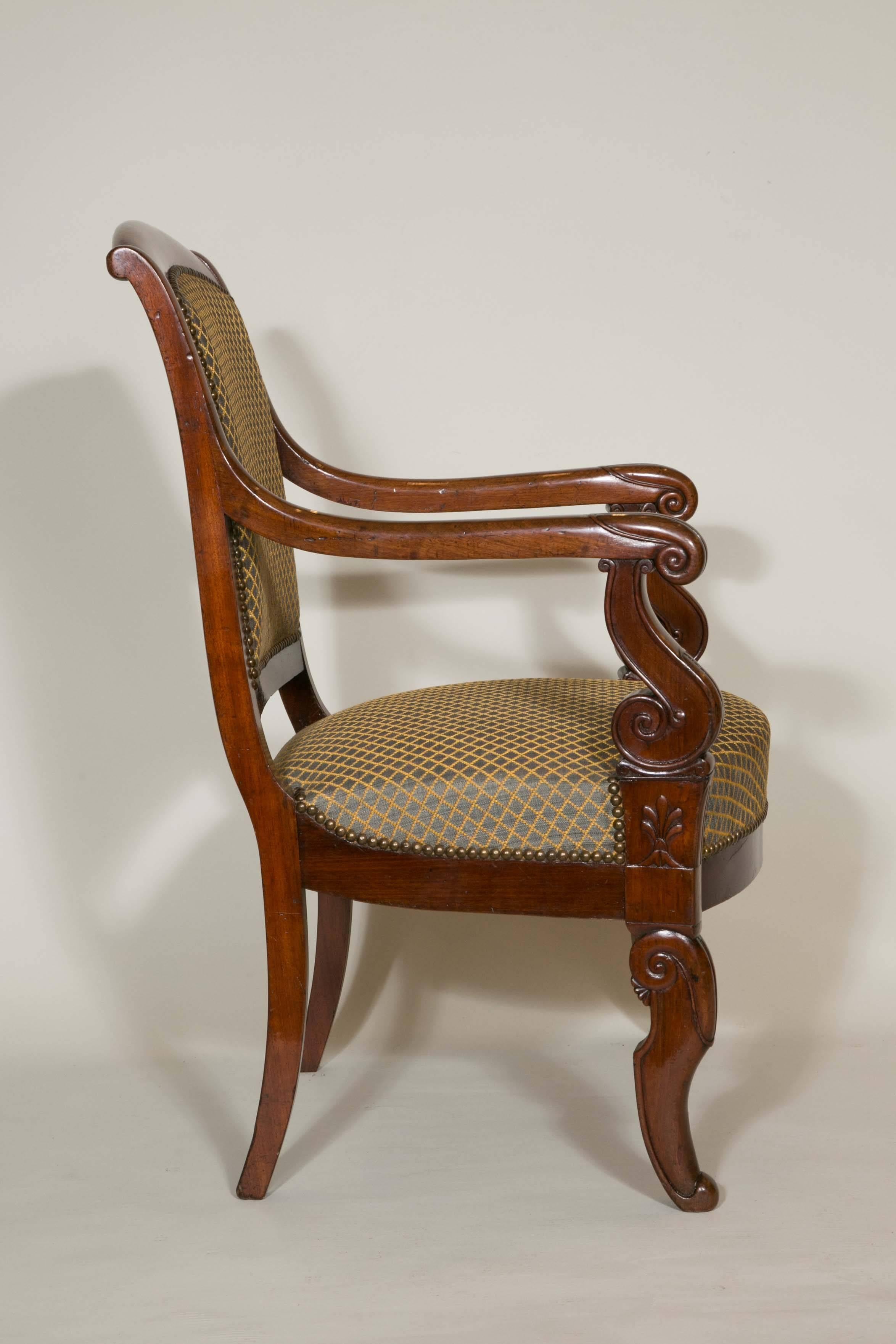 Mahogany Suite of Four Armchairs from the Restauration Period, 19th Century