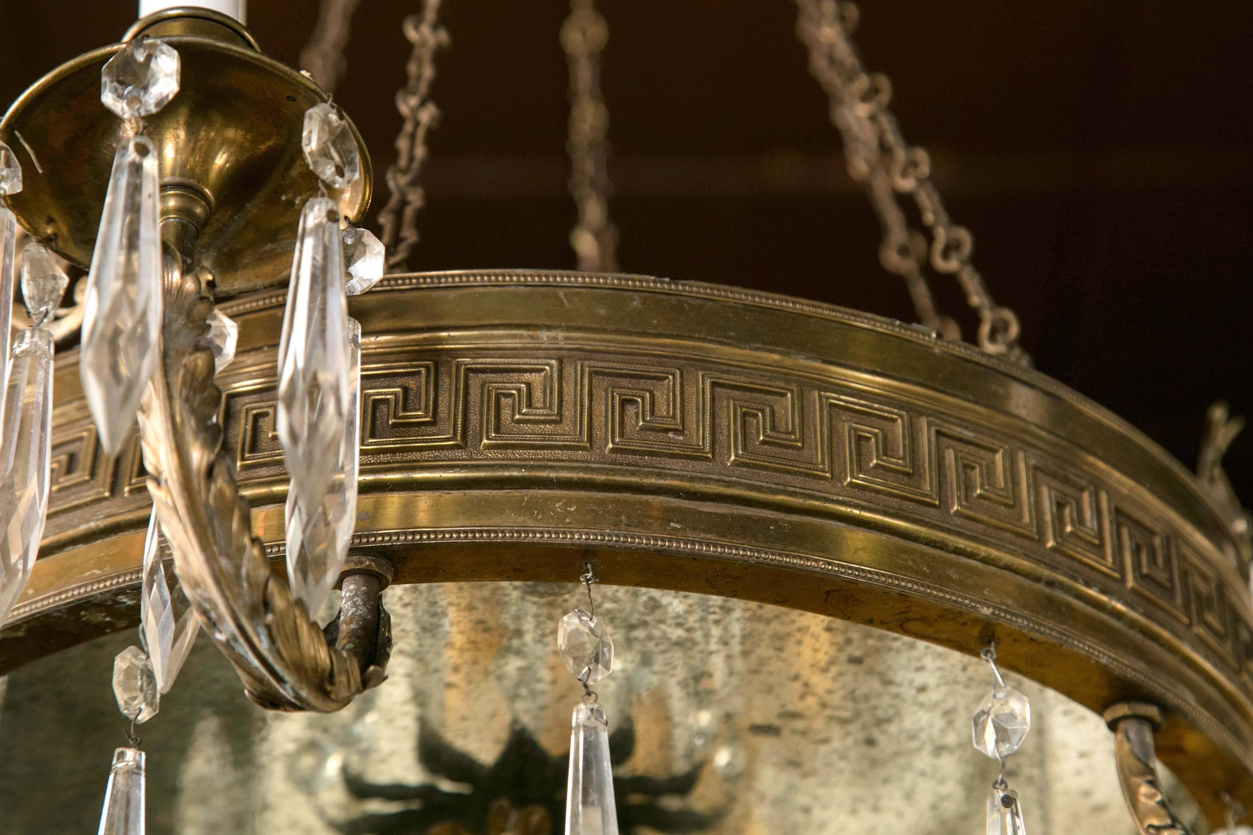 Neoclassical Polished Brass Six-Light Neoclassic Style Chandelier