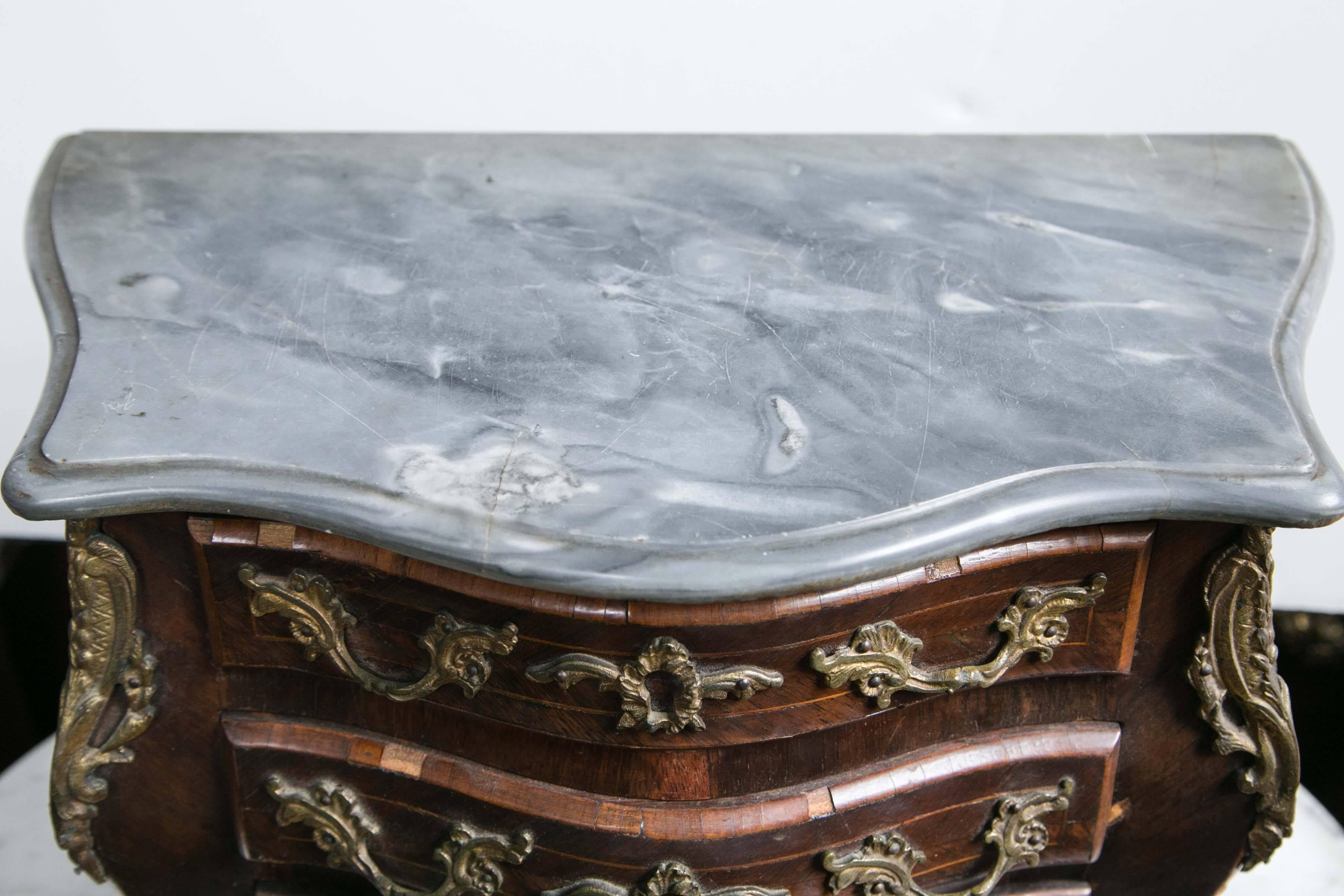 Parquetry Miniature Louis XV Style Marble Commode For Sale