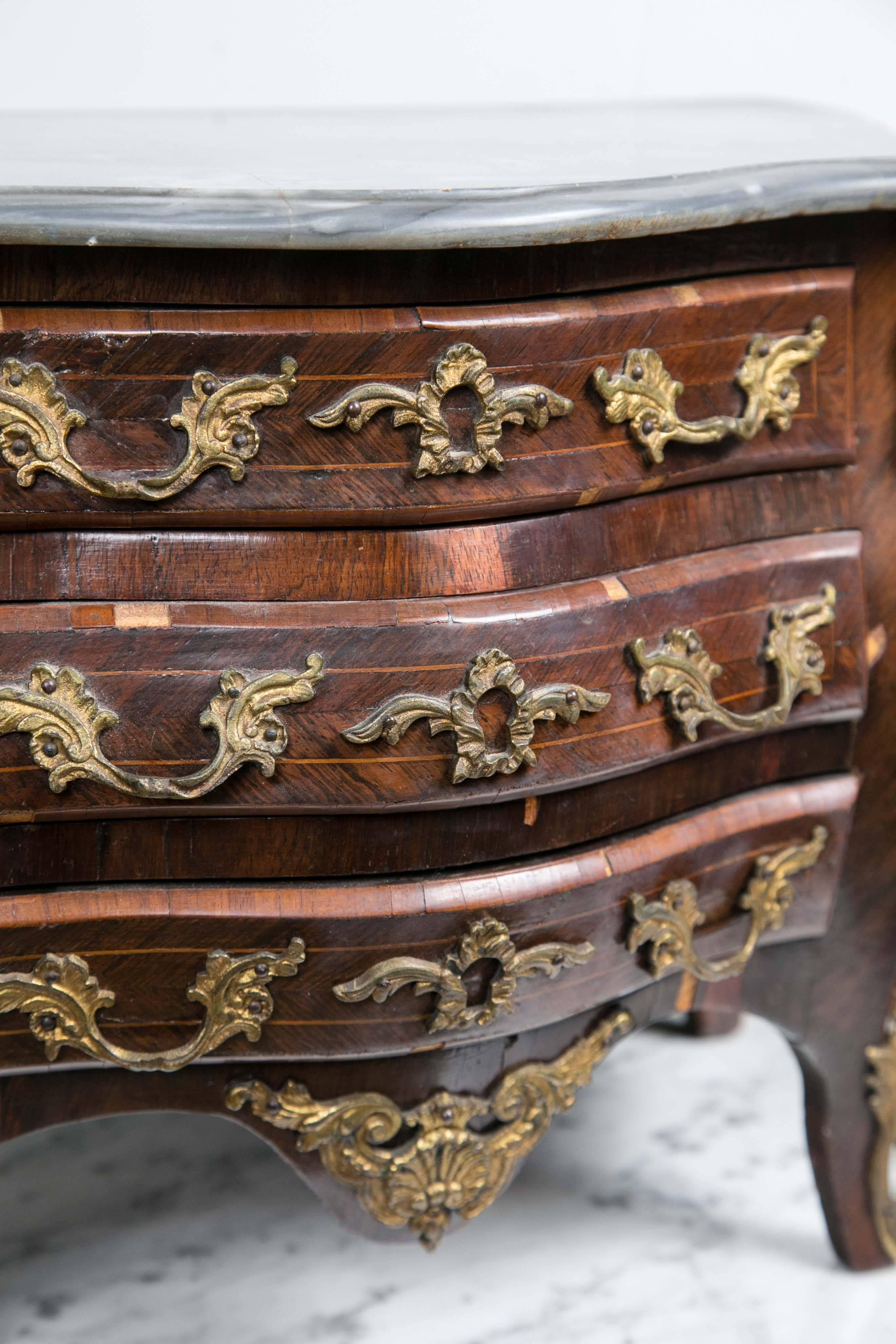 Mahogany Miniature Louis XV Style Marble Commode For Sale