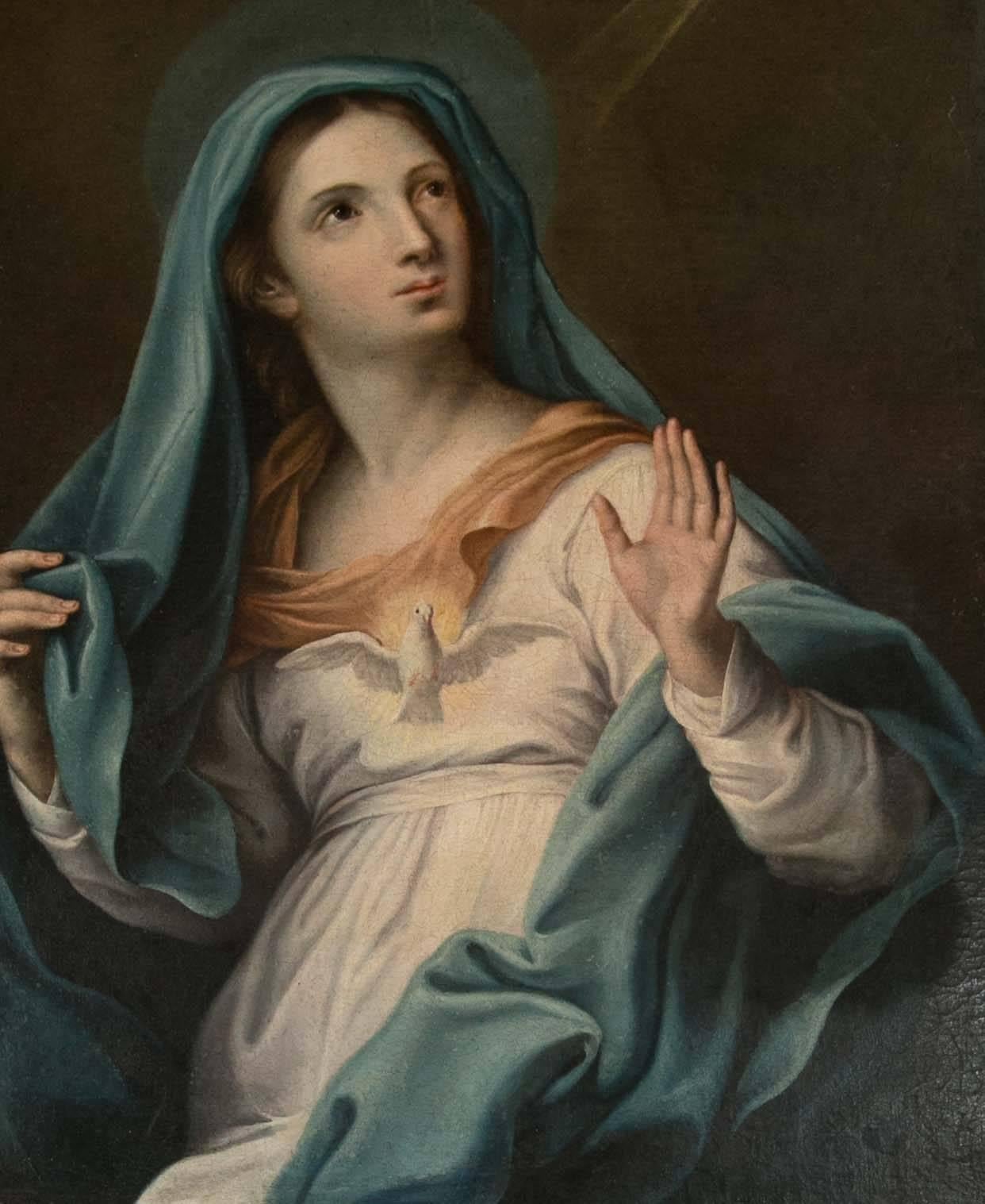 Hand-Painted 18th Century French Oil on Canvas of the Virgin