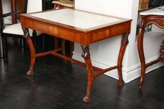 19th Century Empire Center Table Inset with White Marble Top